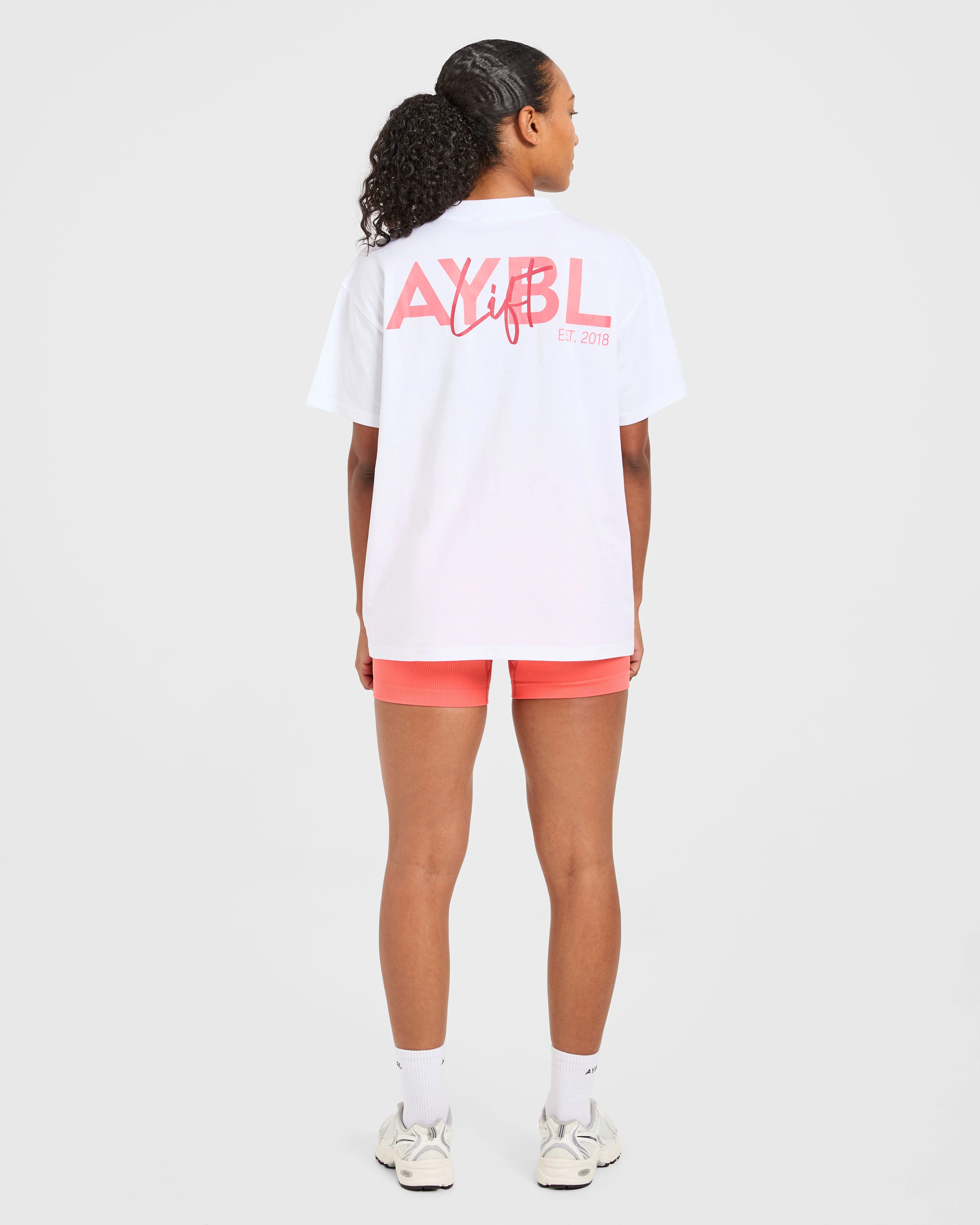 Lift Graphic Oversized T Shirt - Blanc/Coral Peach - Image 4