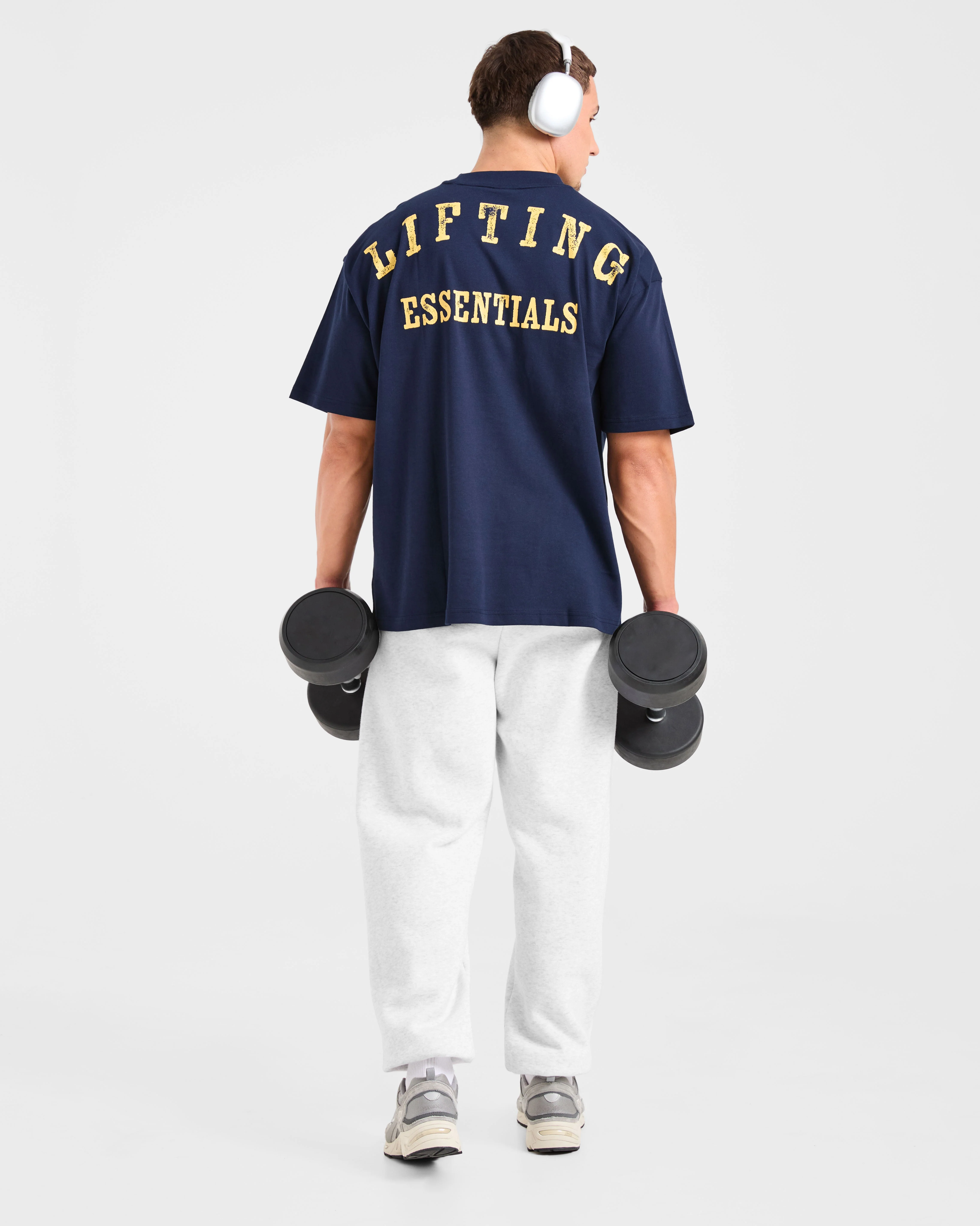 Lifting Essentials Oversized T Shirt - Navy/Jaune - Image 7