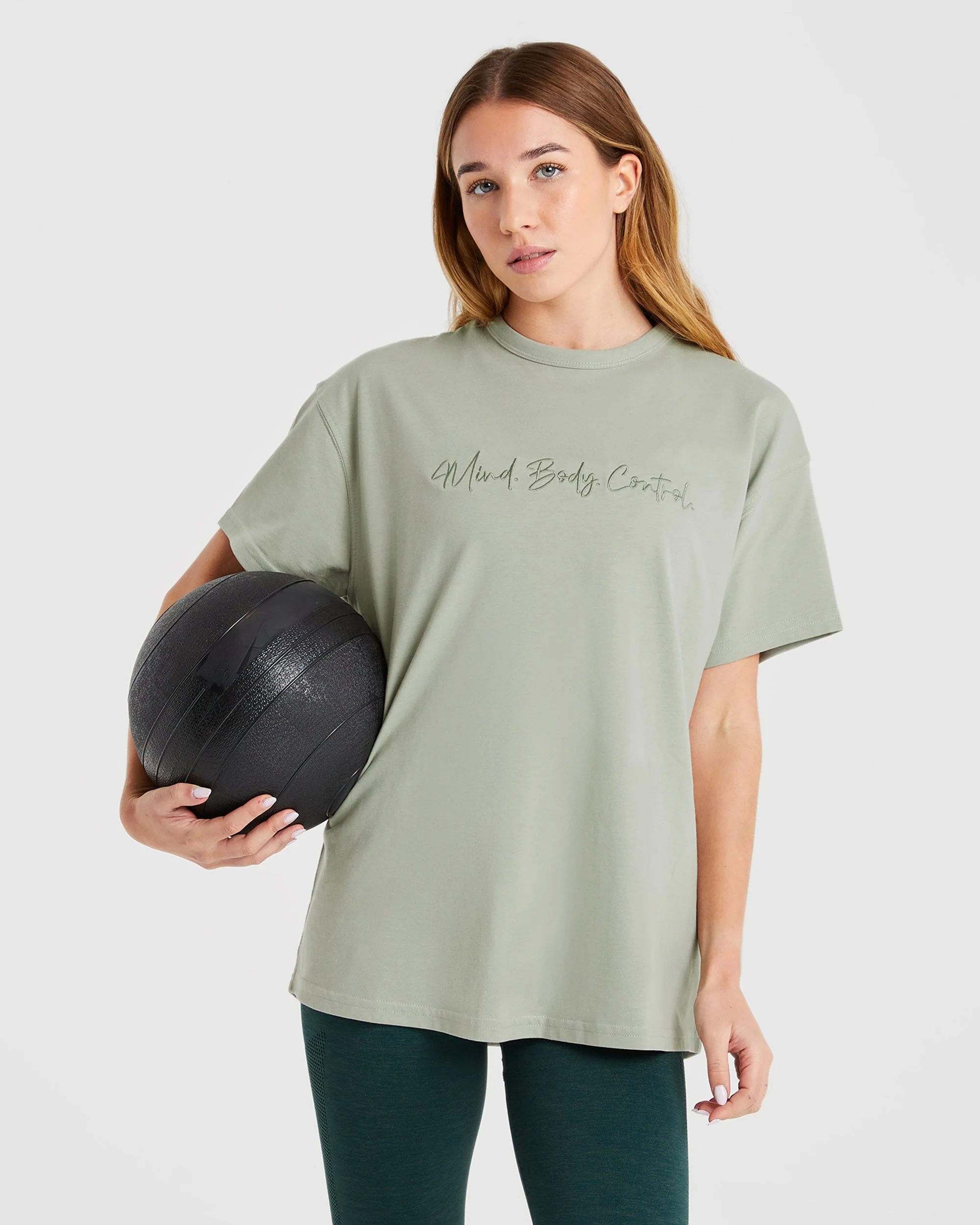 Mind Body Control Oversized T Shirt - Olive - Image 7