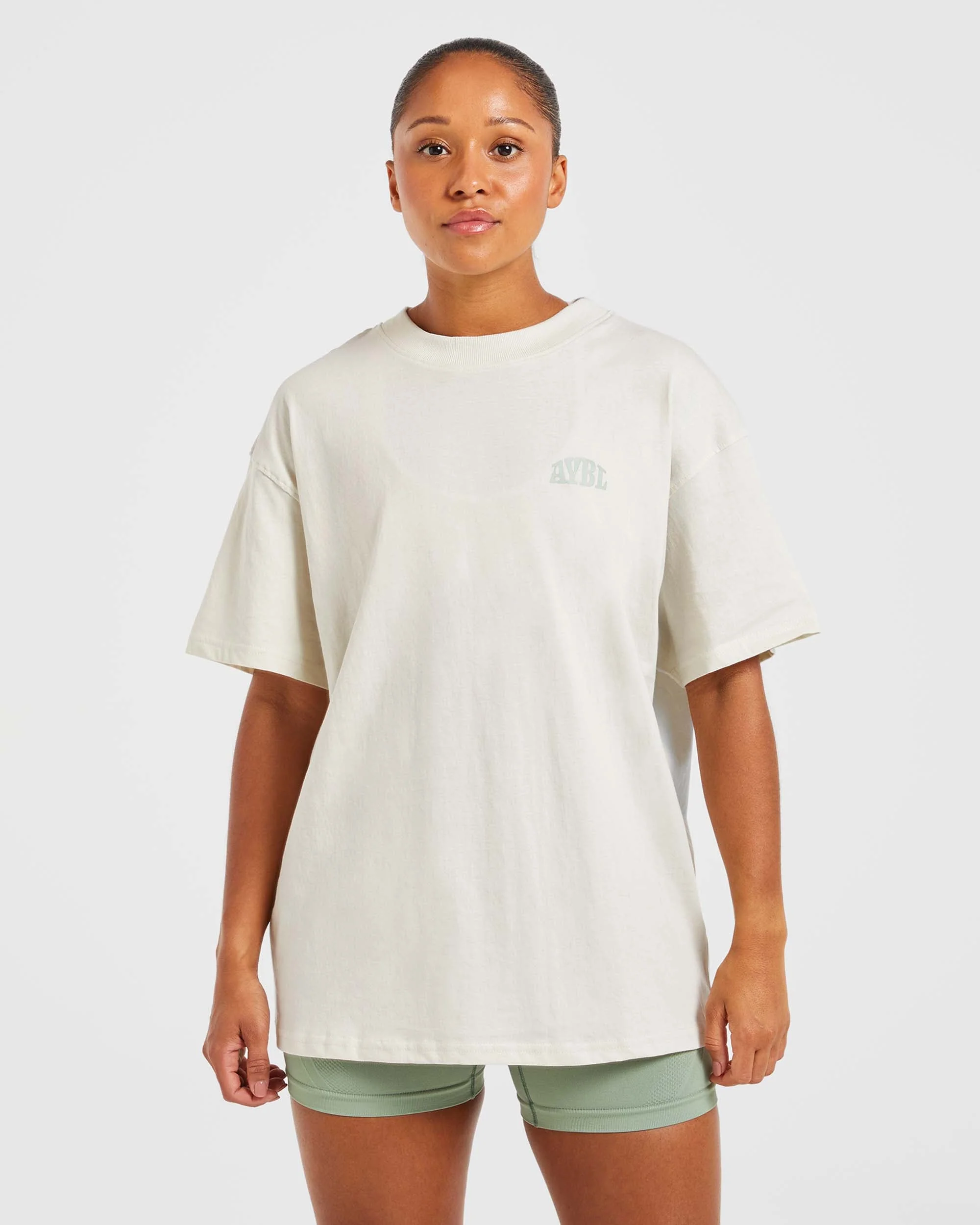 Mind Over Matter Oversized T Shirt - Beige/Vert - Image 2