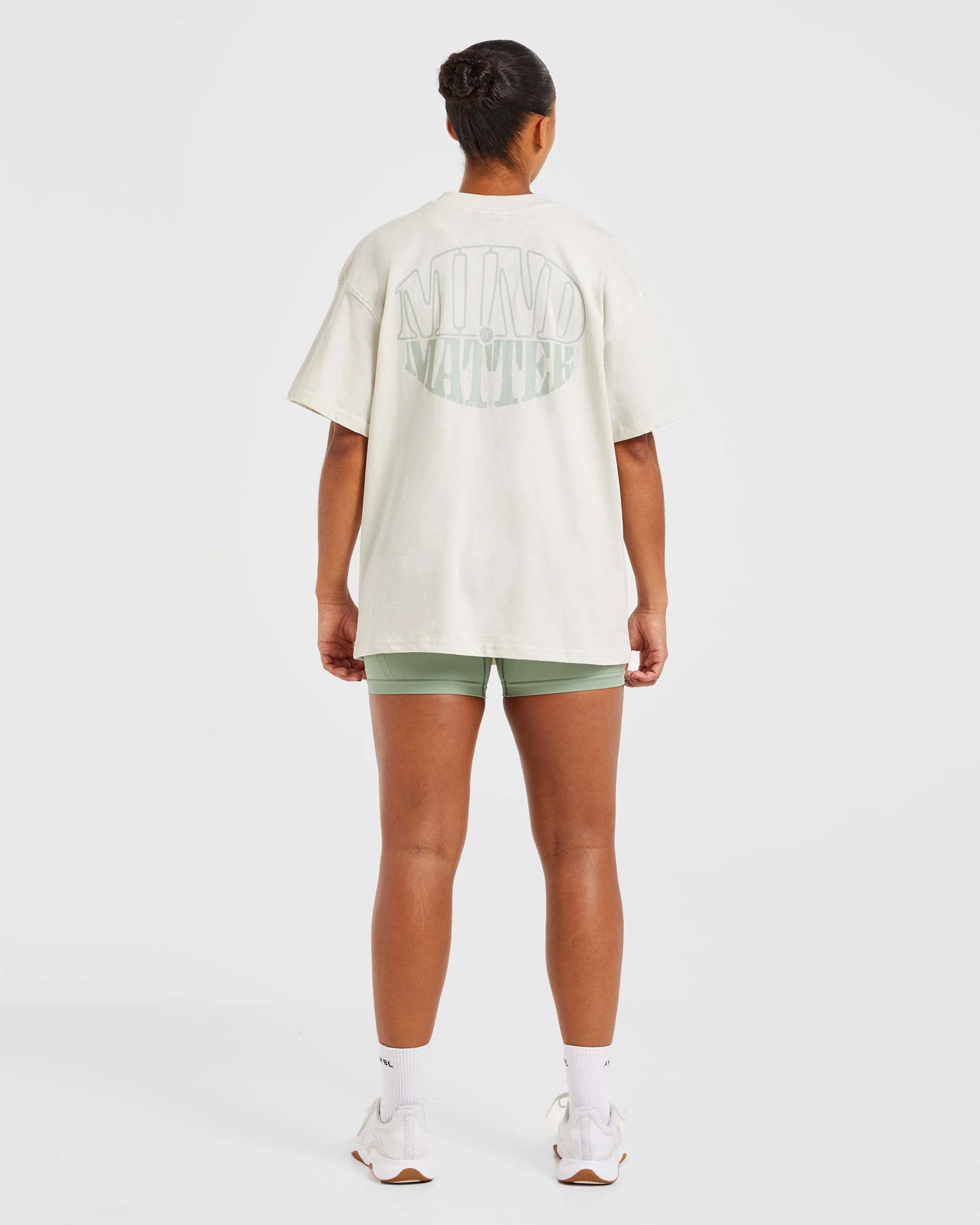 Mind Over Matter Oversized T Shirt - Beige/Vert - Image 3