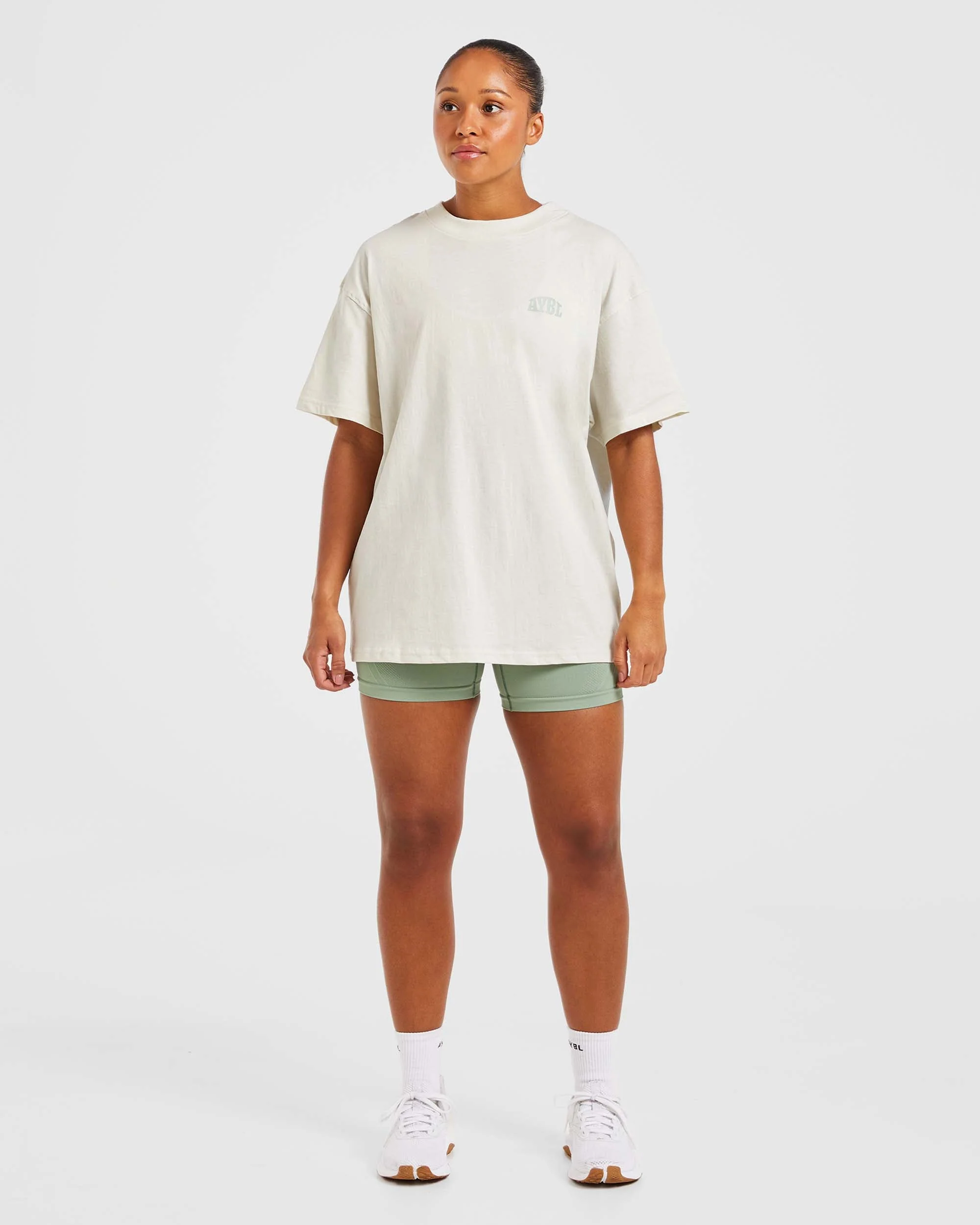 Mind Over Matter Oversized T Shirt - Beige/Vert - Image 4