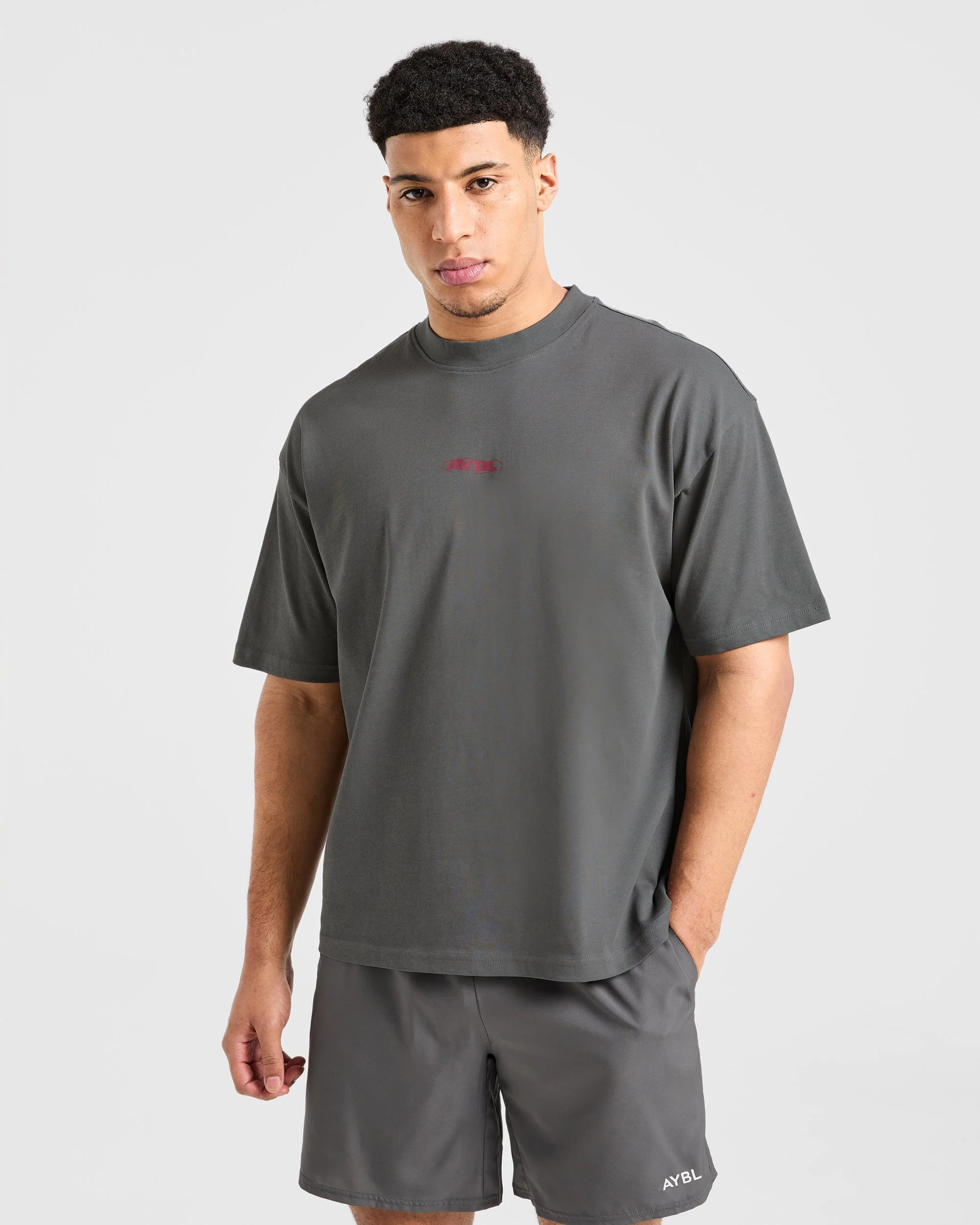 Orbit Oversized T Shirt - Charcoal/Rouge - Image 2