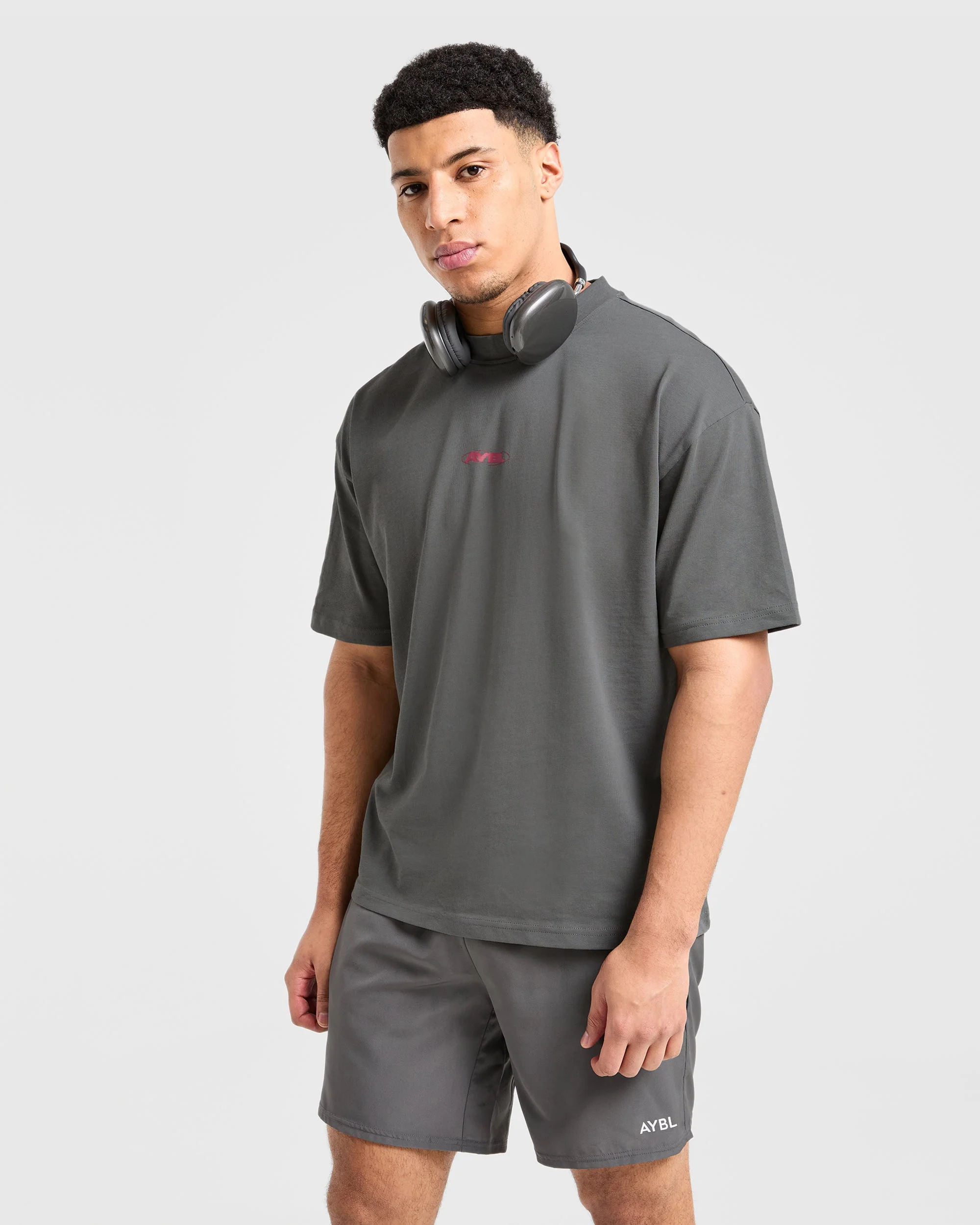 Orbit Oversized T Shirt - Charcoal/Rouge - Image 7