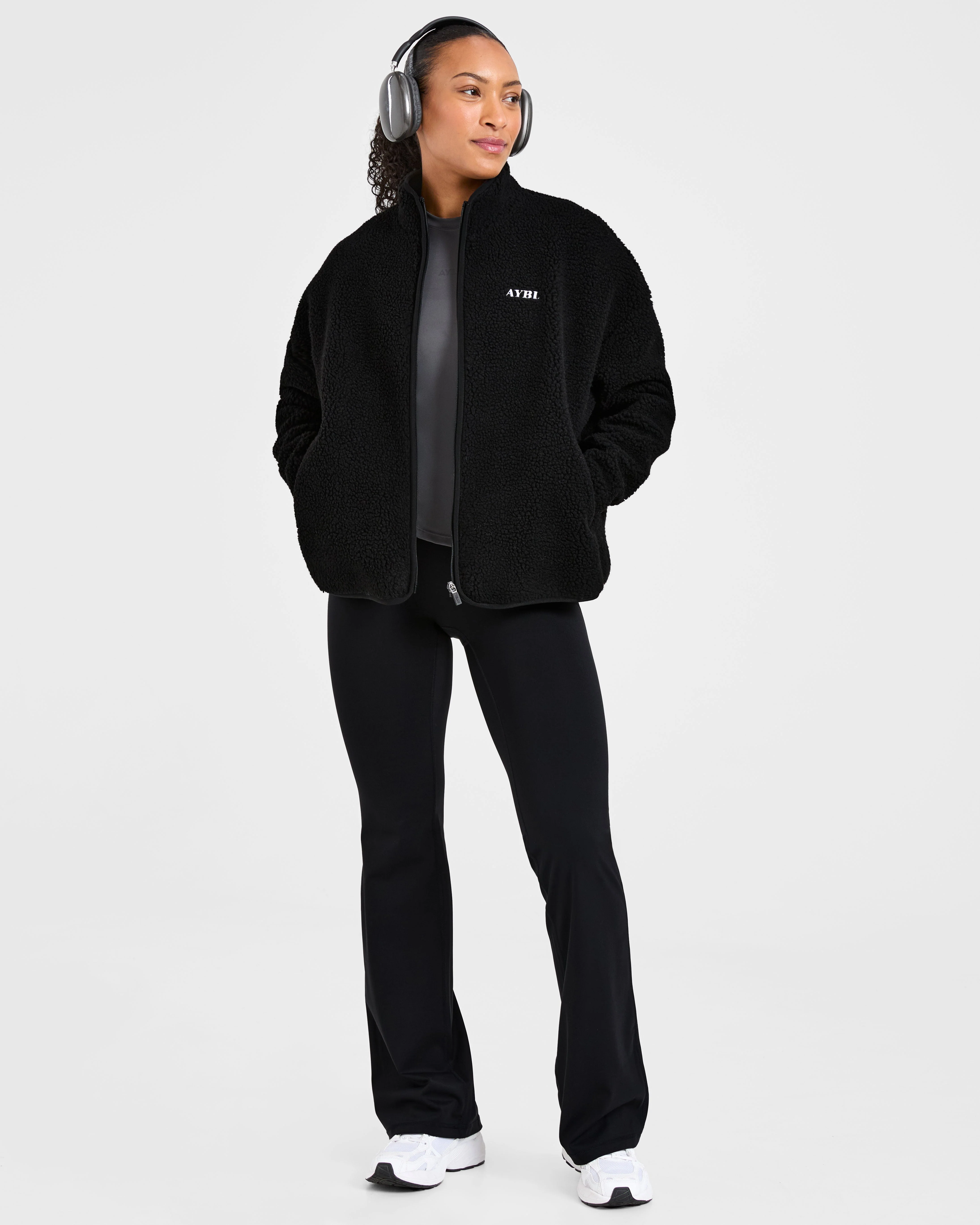 Oversized Zip Up Fleece Jacket - Noir - Image 7