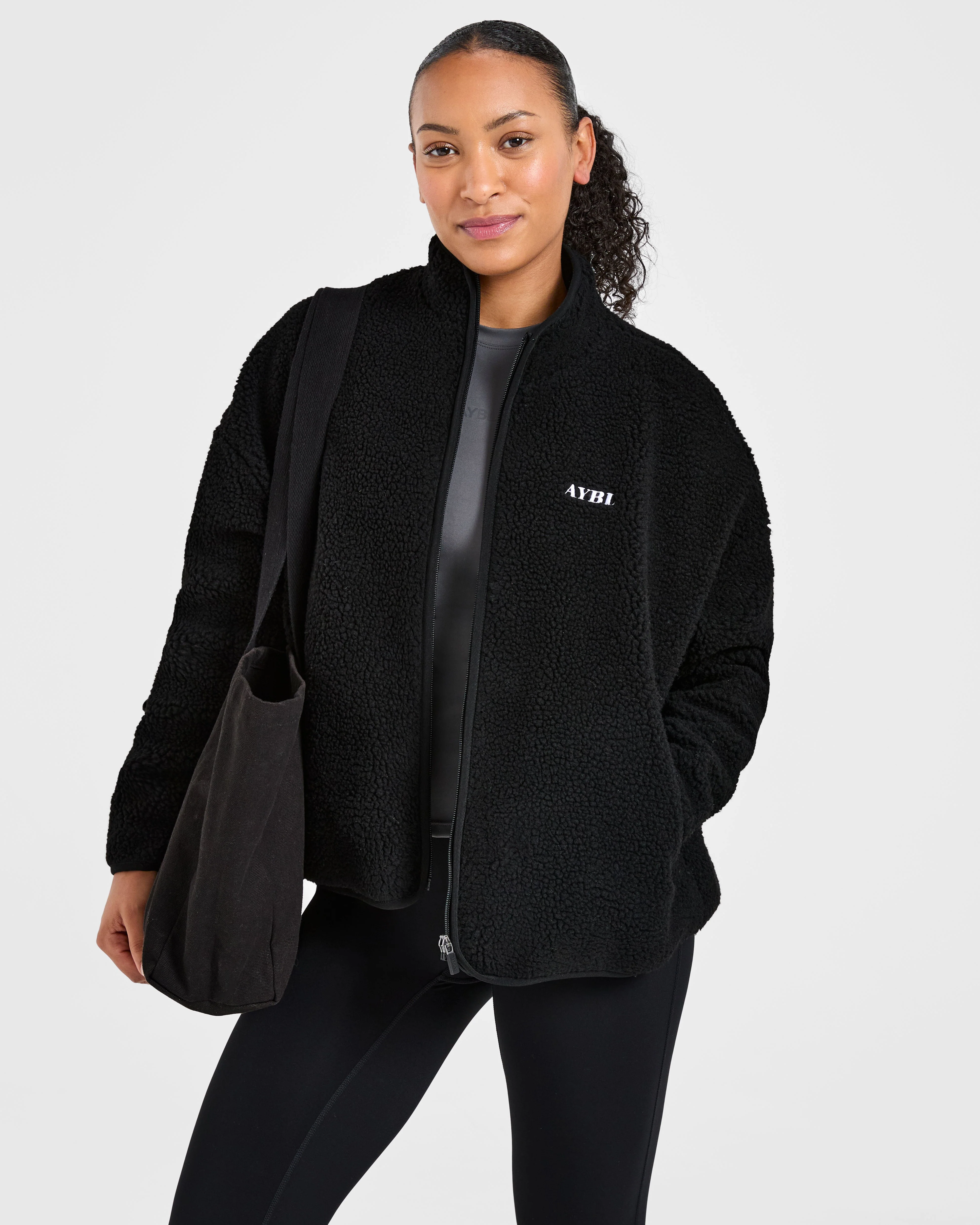 Oversized Zip Up Fleece Jacket - Noir - Image 8