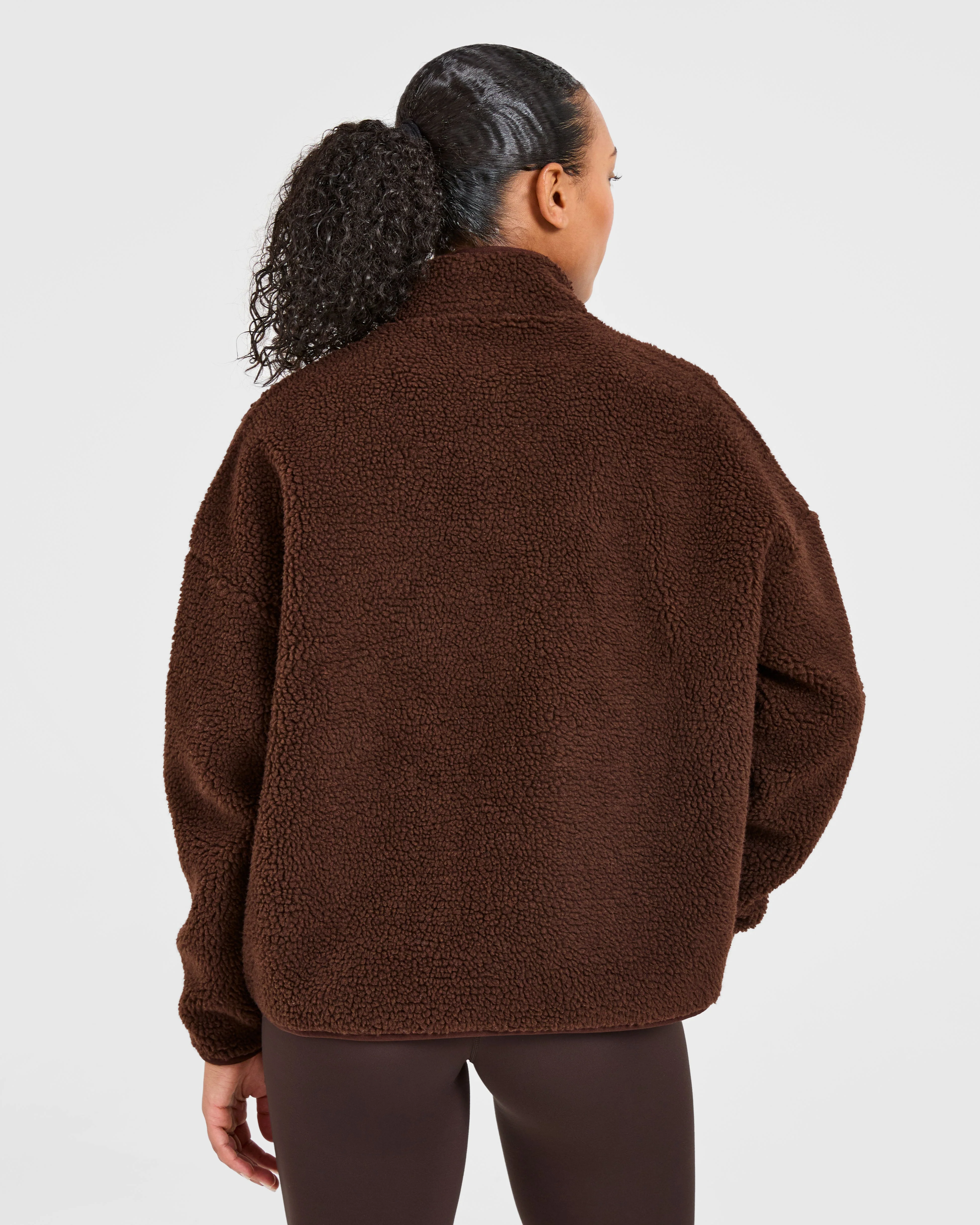 Oversized Zip Up Fleece Jacket - Marron - Image 2
