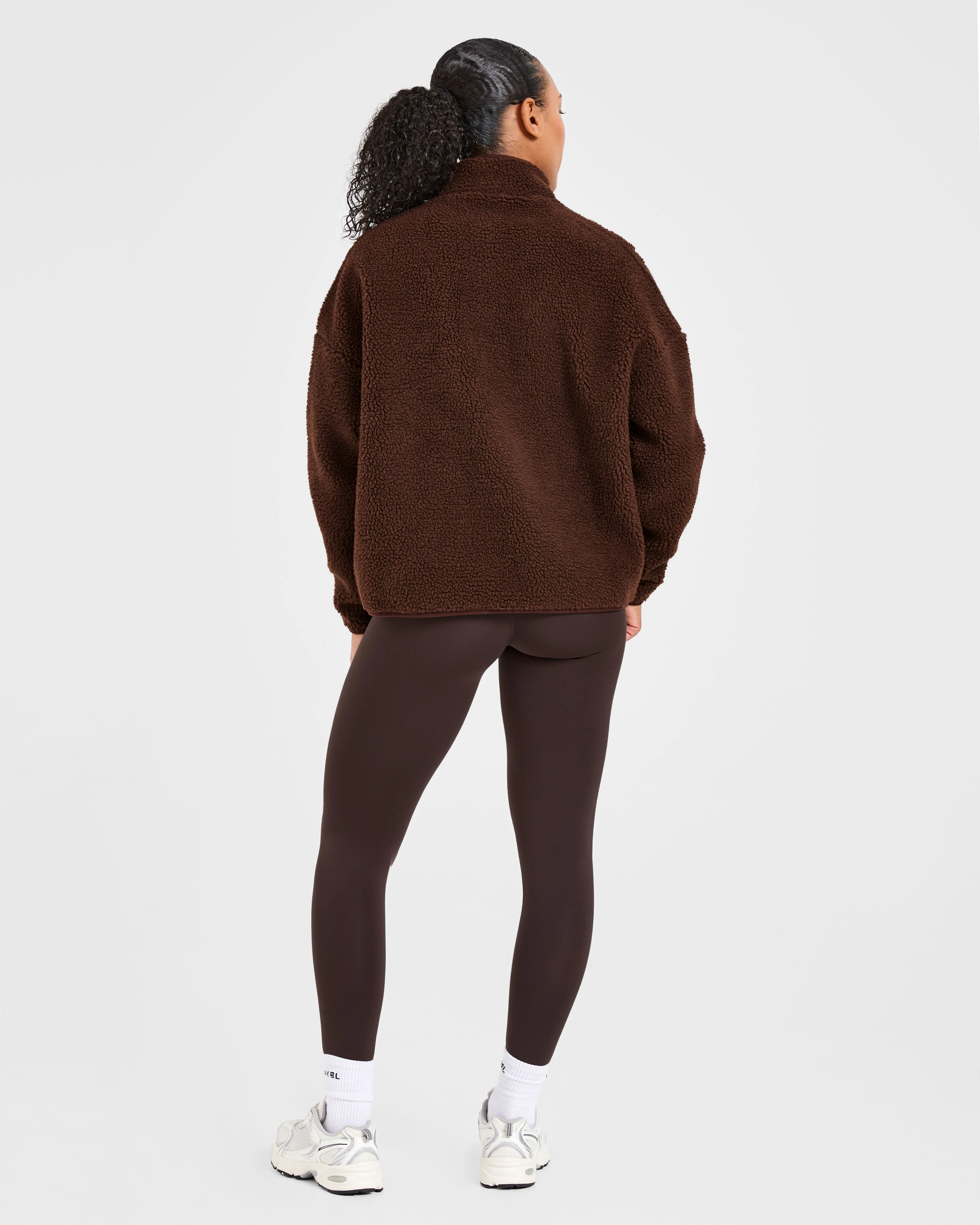 Oversized Zip Up Fleece Jacket - Marron - Image 4