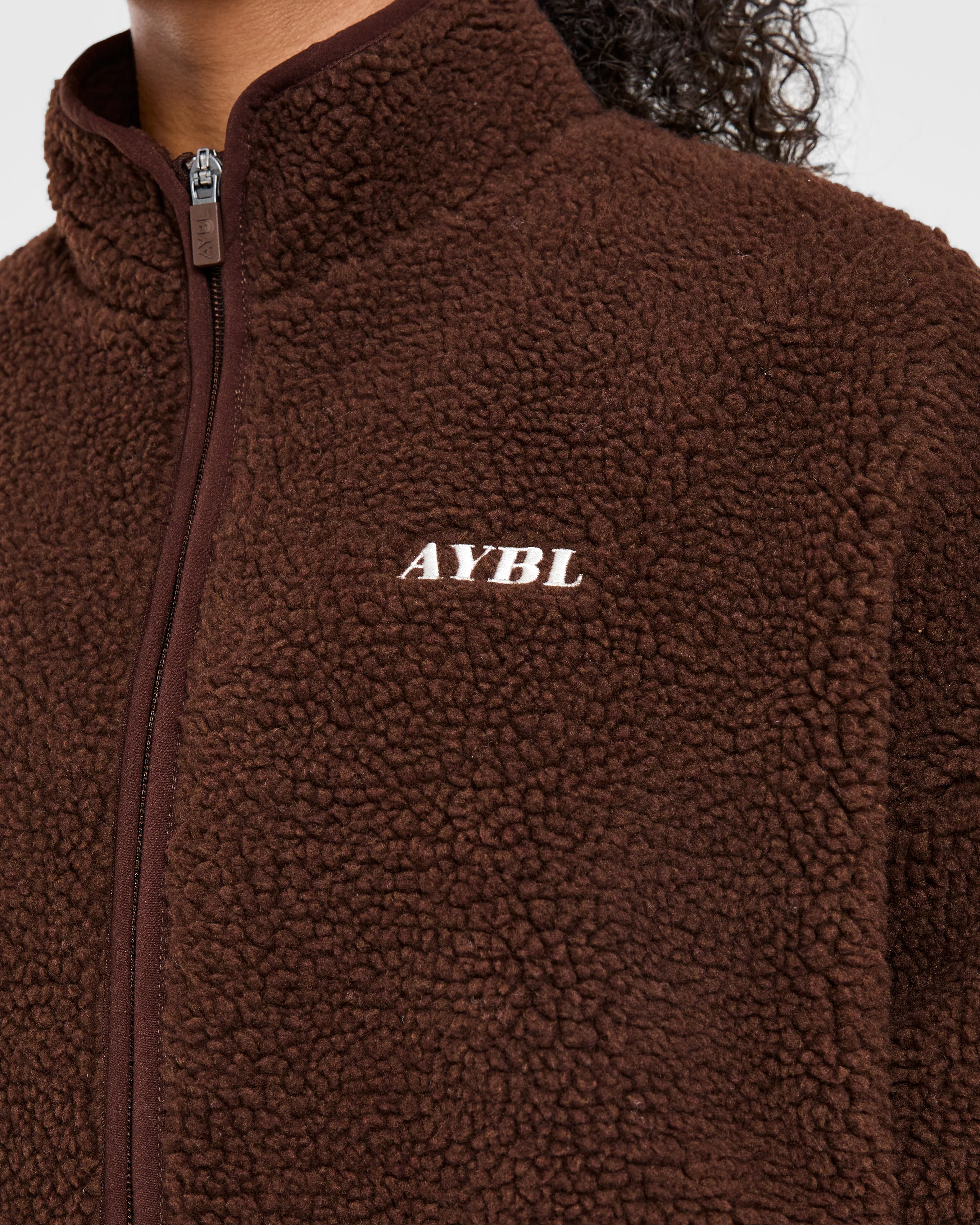 Oversized Zip Up Fleece Jacket - Marron - Image 5