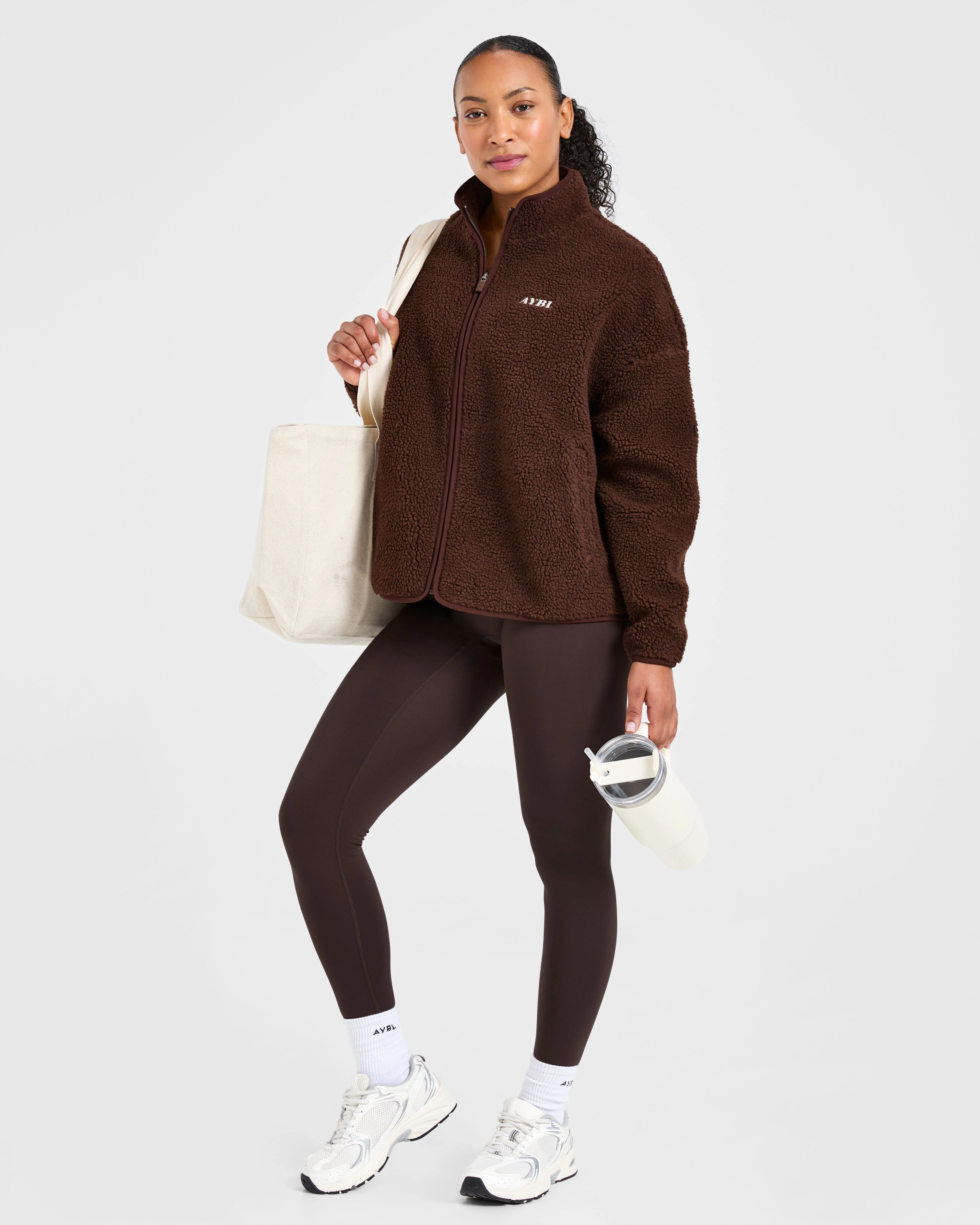 Oversized Zip Up Fleece Jacket - Marron - Image 7