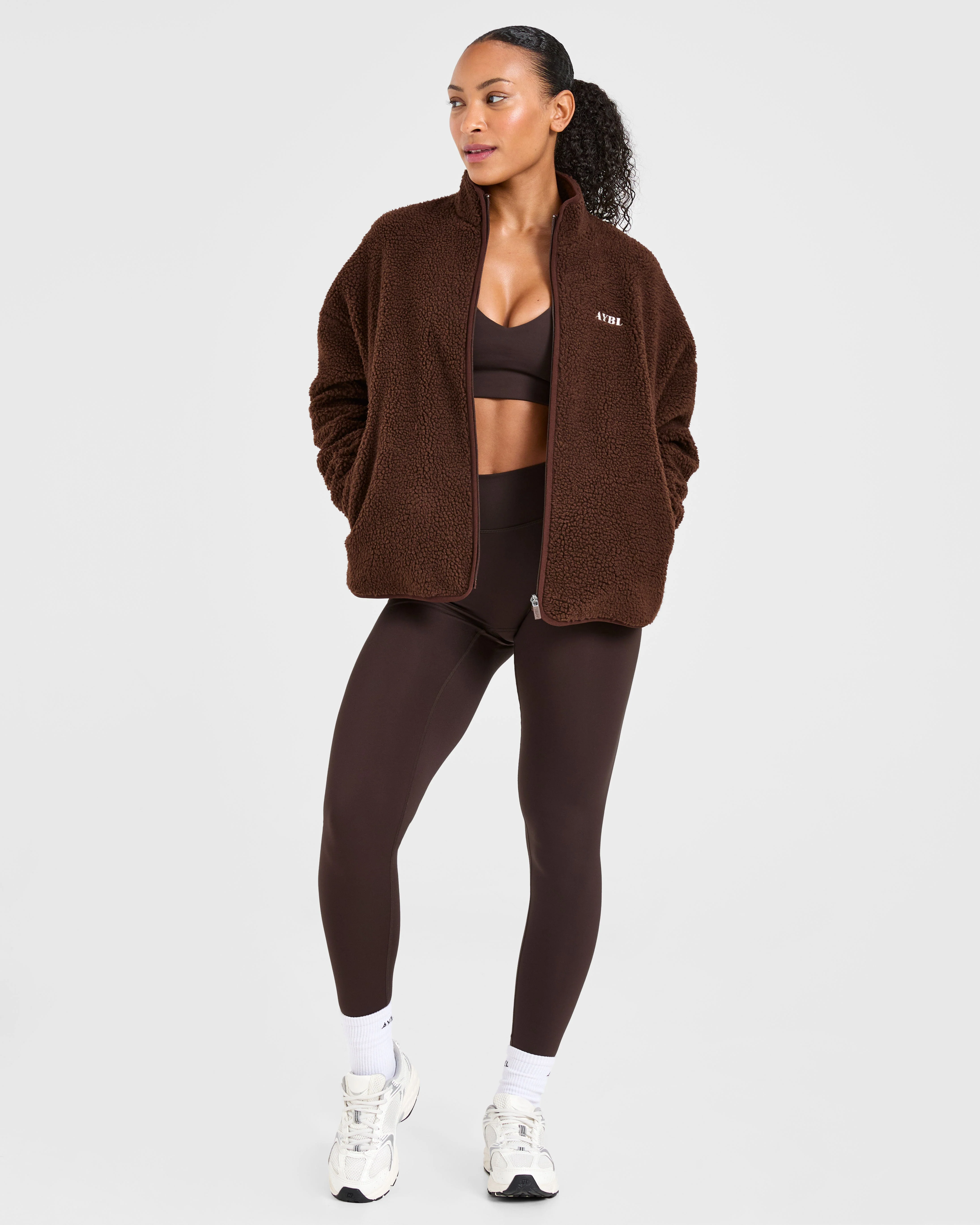 Oversized Zip Up Fleece Jacket - Marron - Image 8