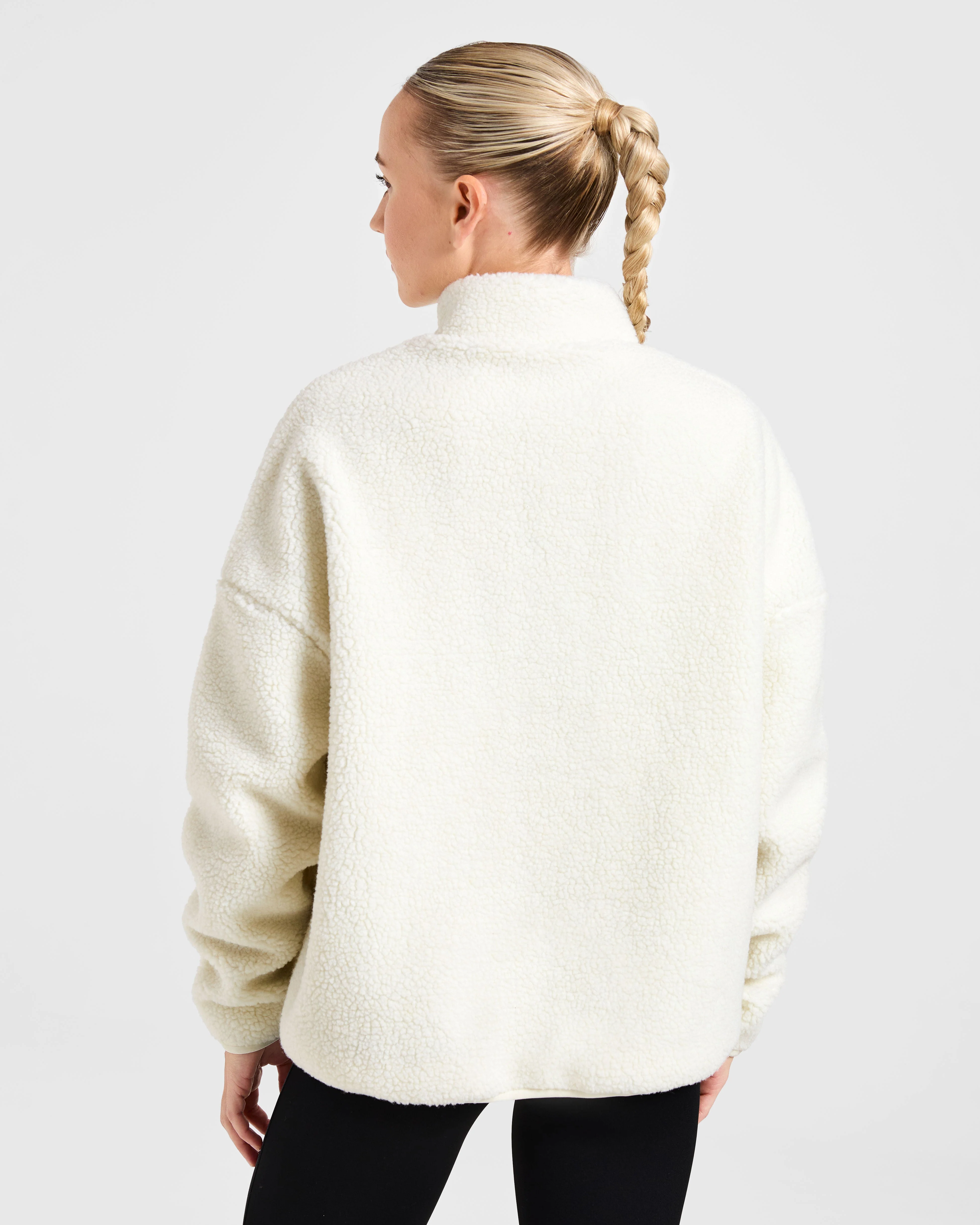 Oversized Zip Up Fleece Jacket - Crème - Image 2