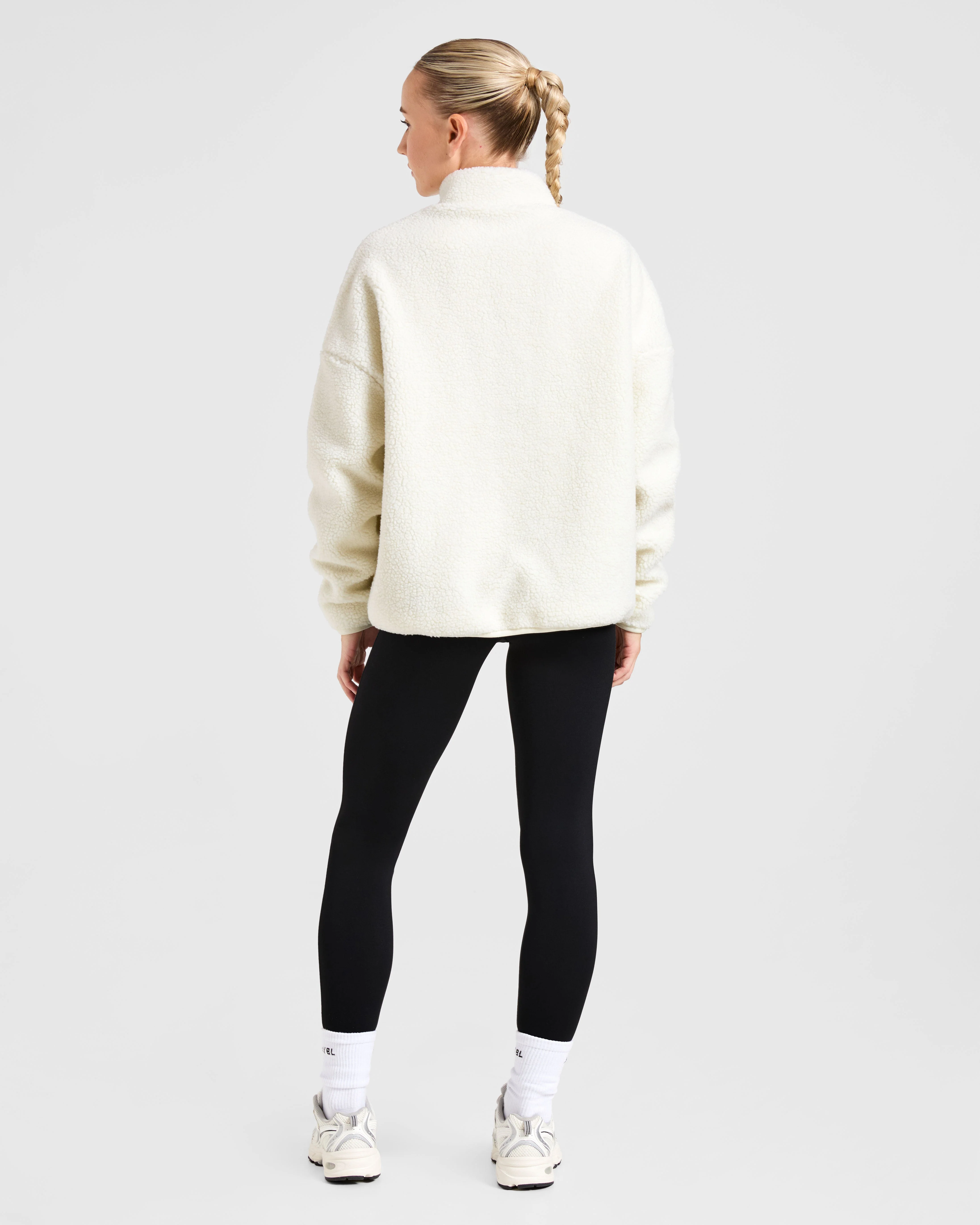 Oversized Zip Up Fleece Jacket - Crème - Image 4