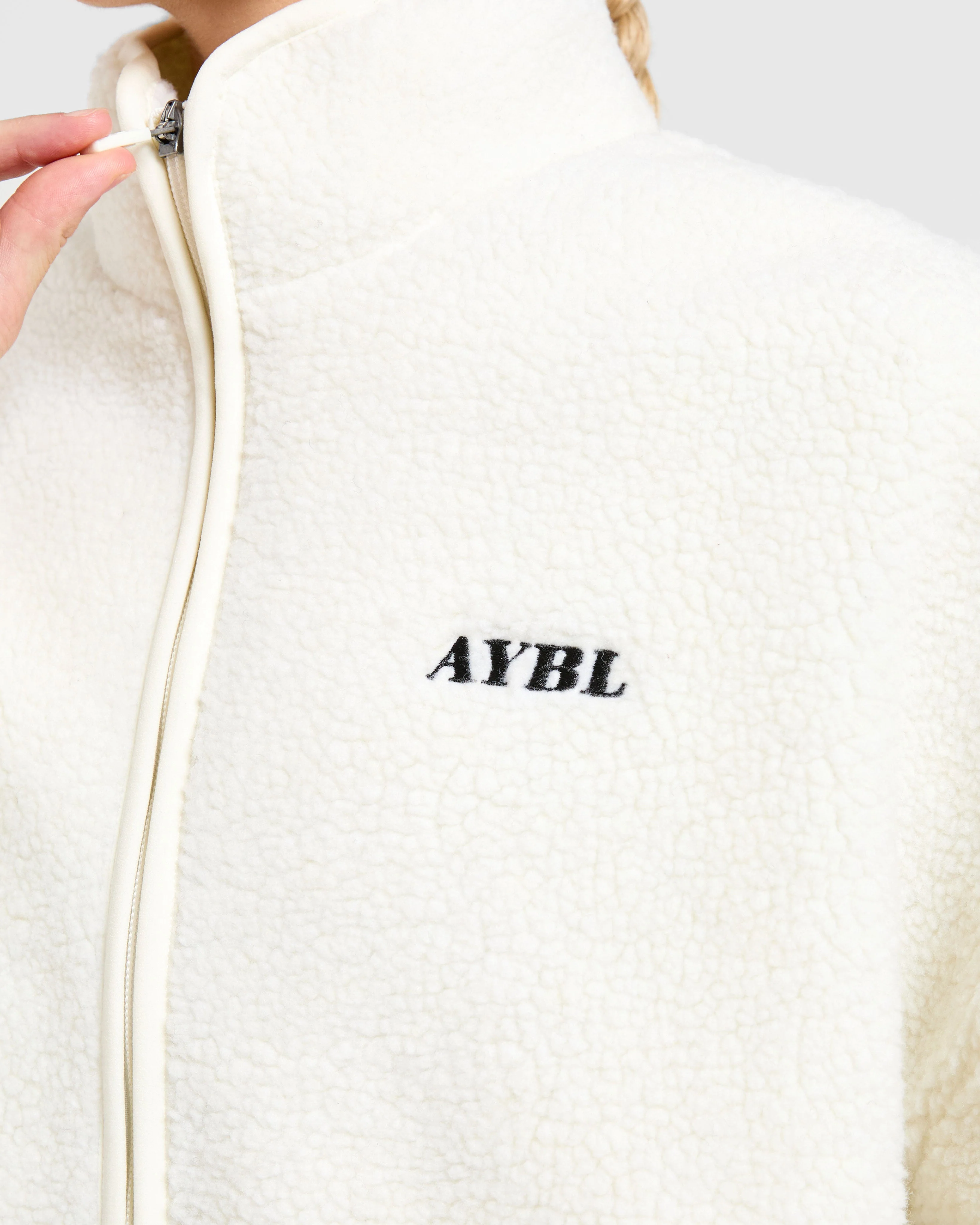 Oversized Zip Up Fleece Jacket - Crème - Image 5