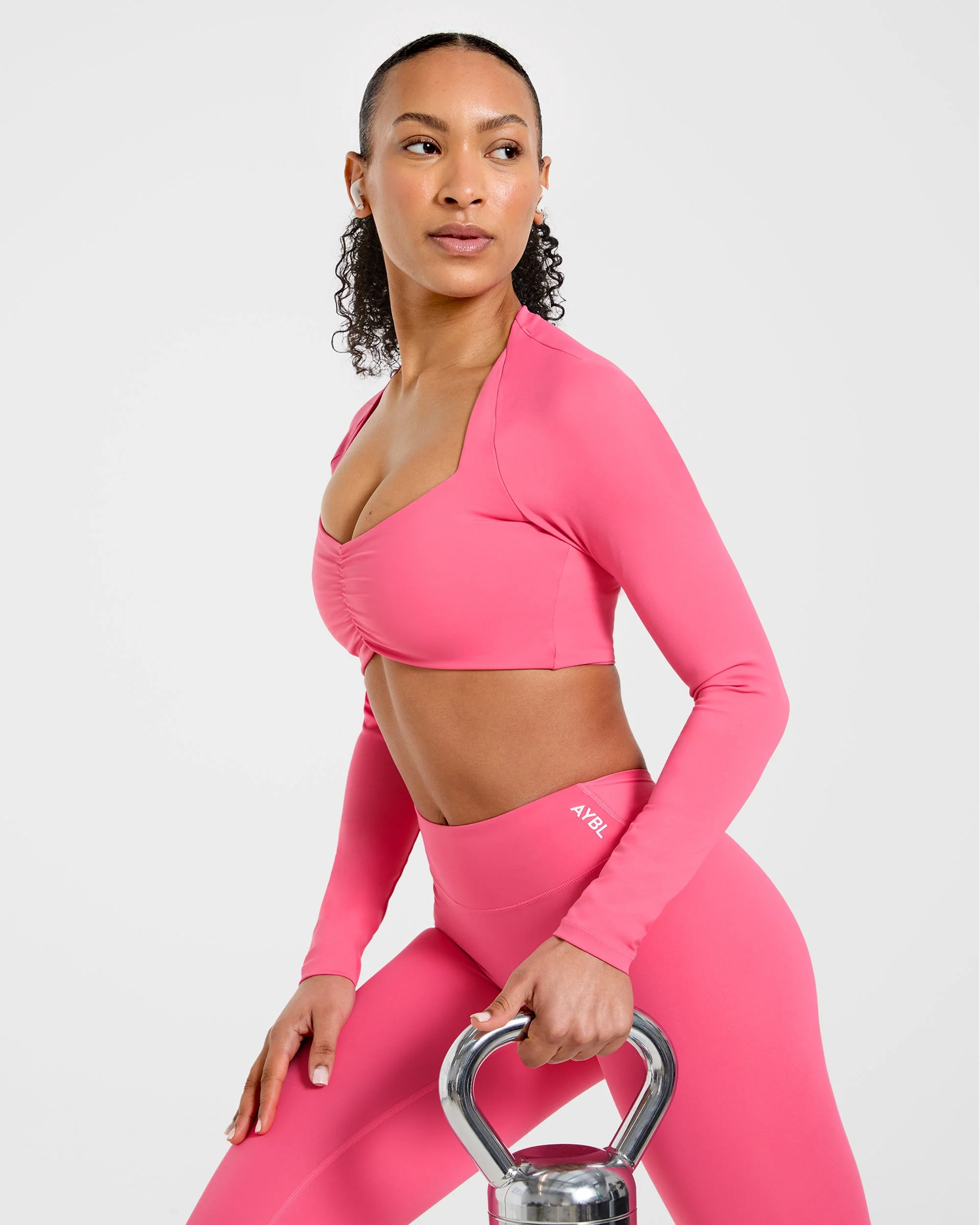 Physique Long Sleeve Crop Top - Roseberry Rose - Image 8
