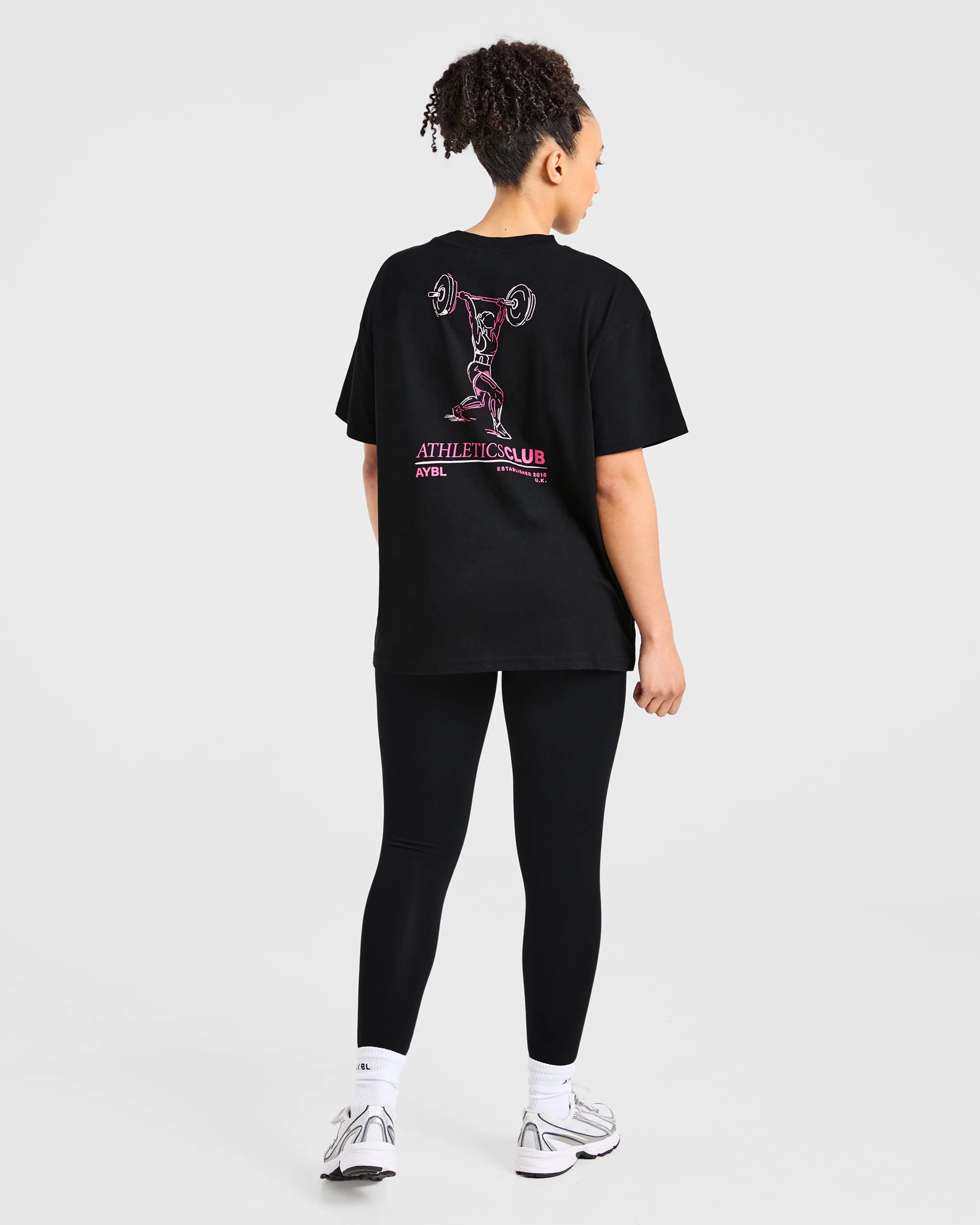 Power Lifting Illustration T Shirt - Noir/Rose - Image 3