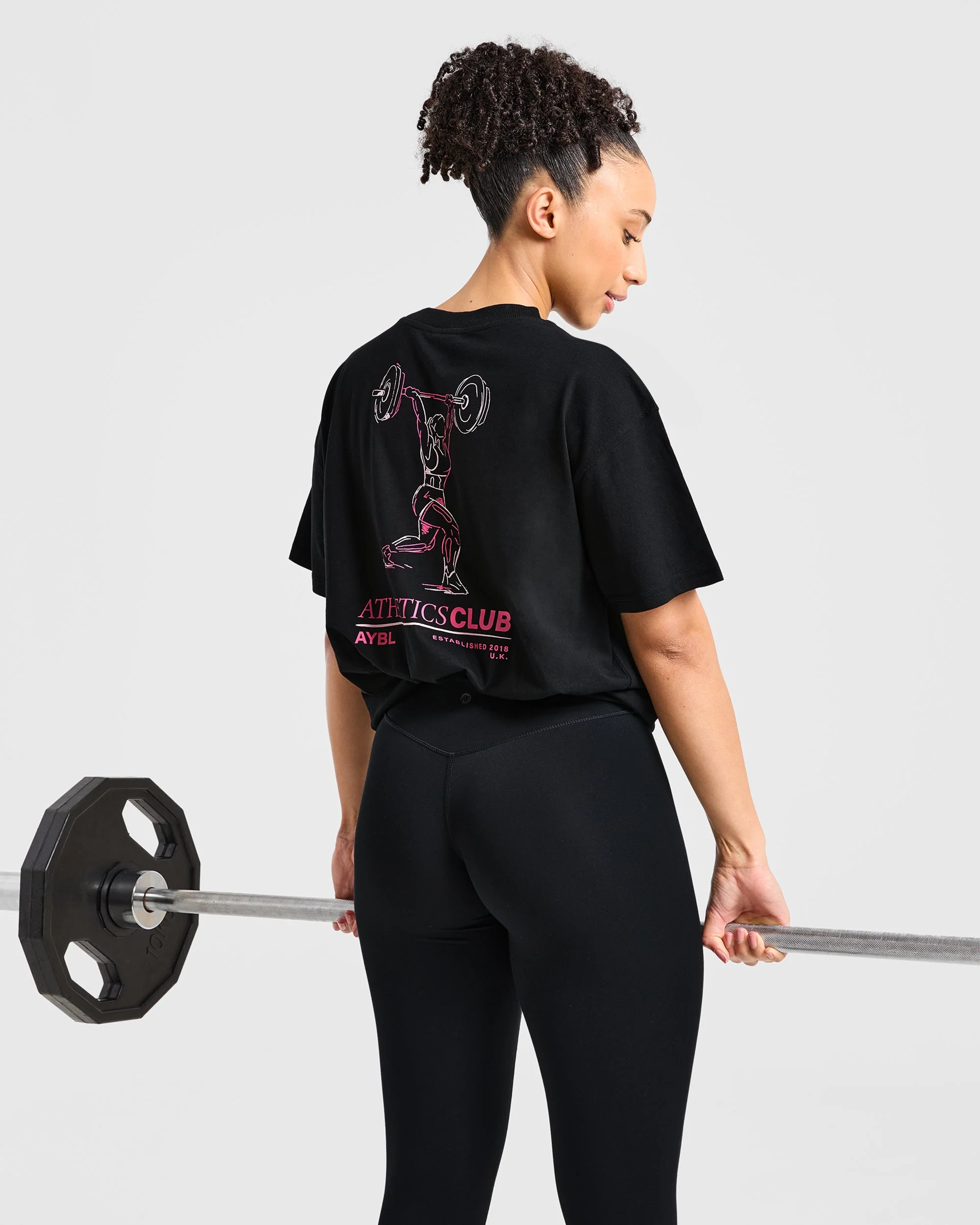 Power Lifting Illustration T Shirt - Noir/Rose - Image 7
