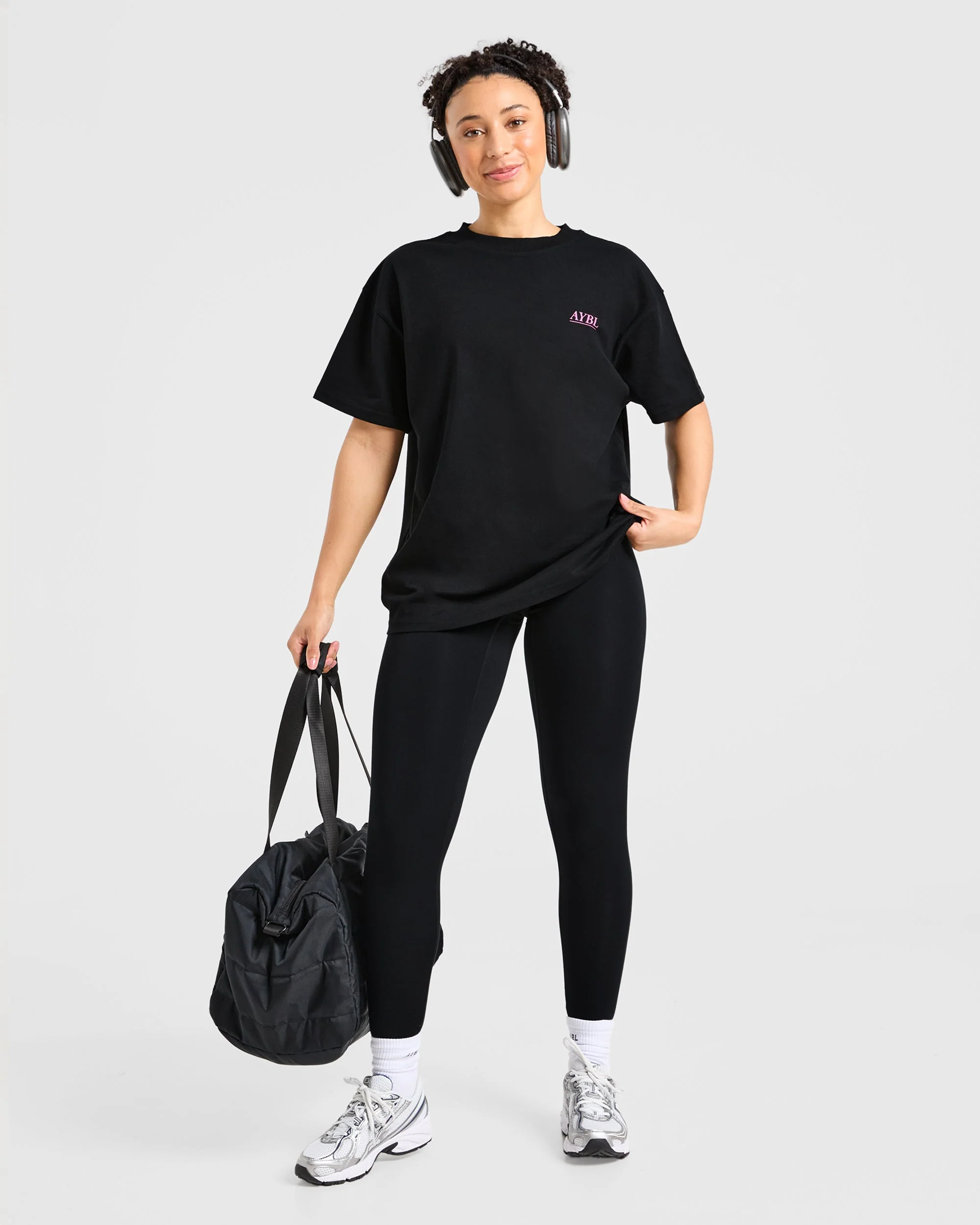 Power Lifting Illustration T Shirt - Noir/Rose - Image 8