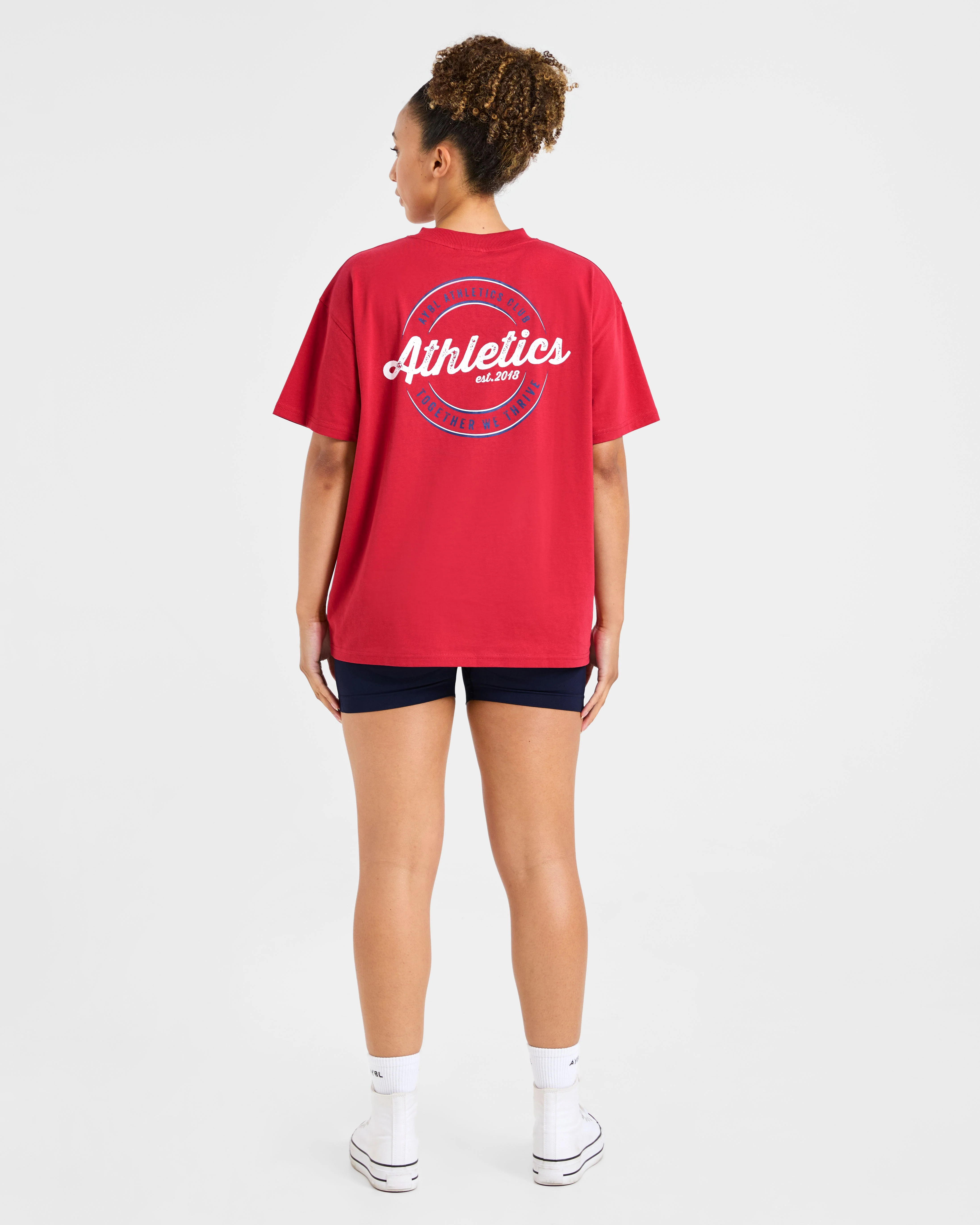 Retro Athletics Club Oversized T Shirt - Rouge/Bleu - Image 4