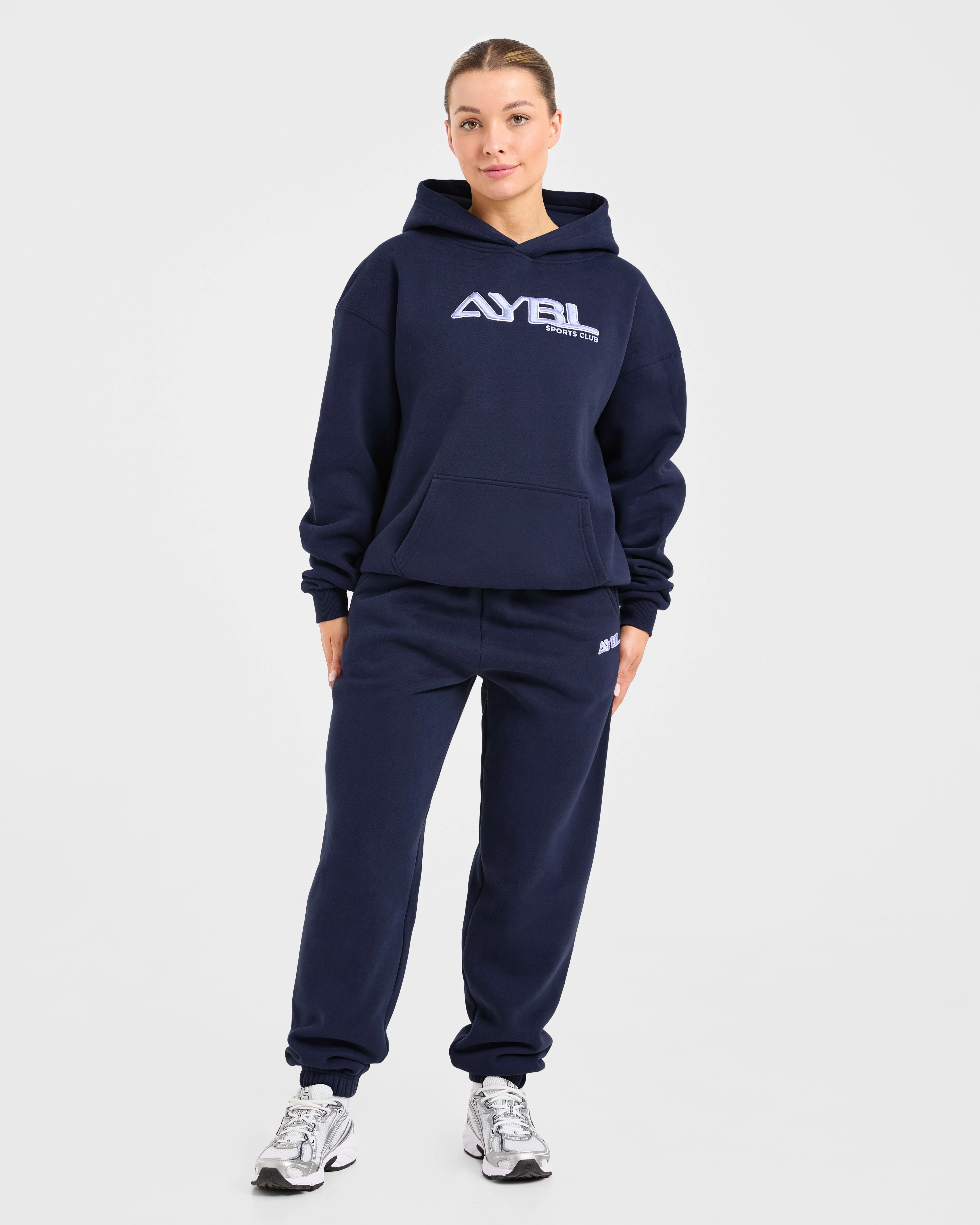 Retro Embroidered Oversized Hoodie - Navy - Image 3