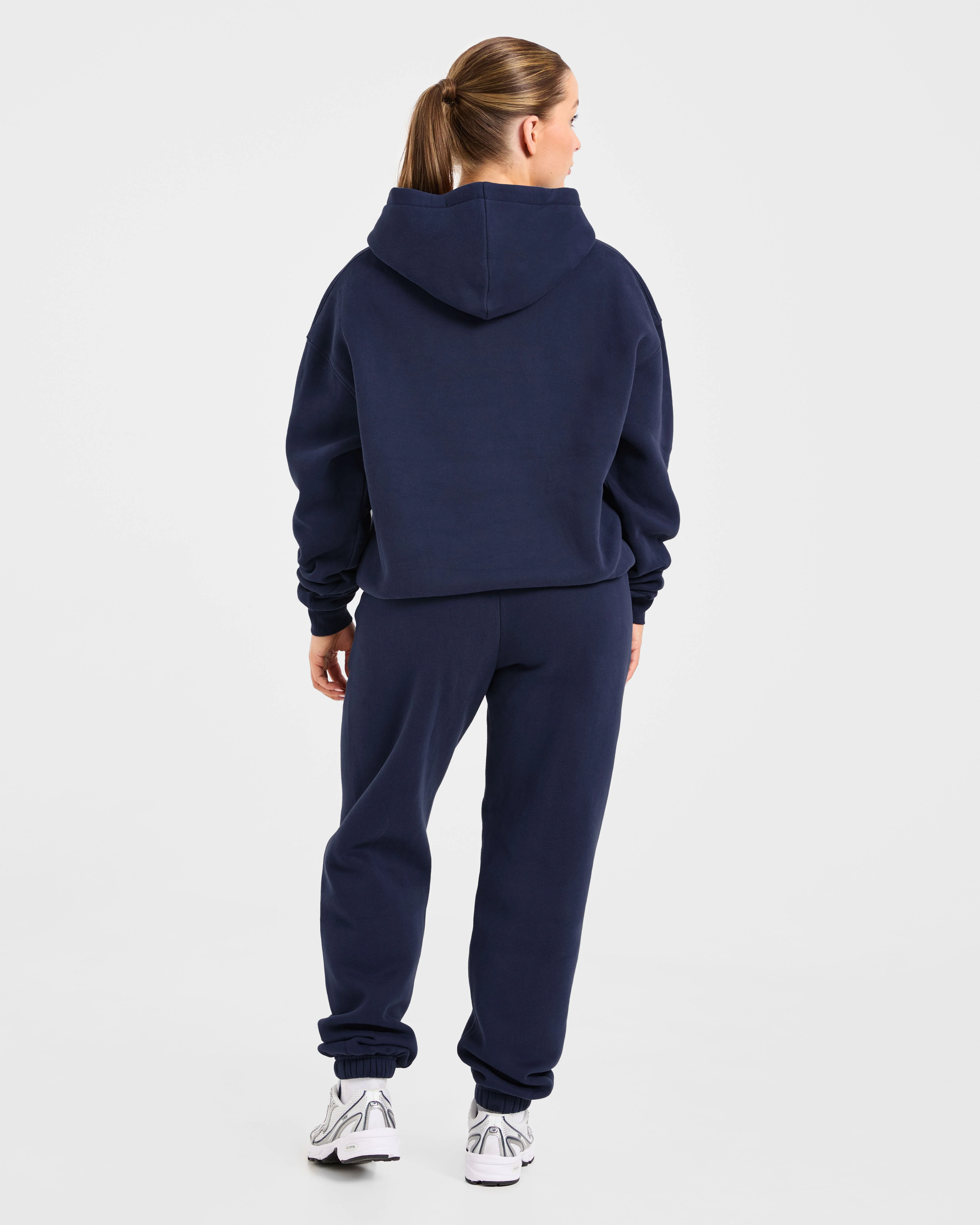 Retro Embroidered Oversized Hoodie - Navy - Image 4