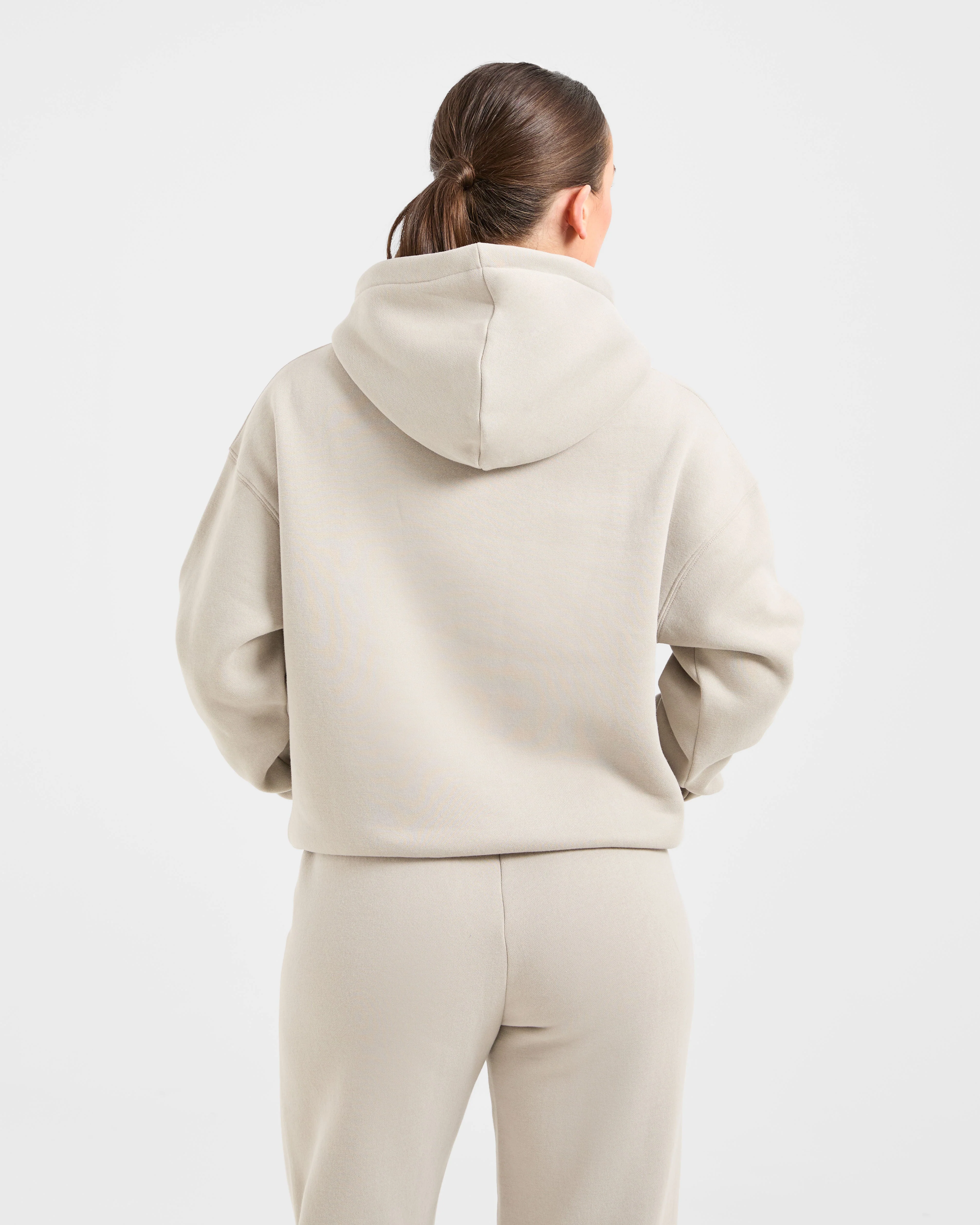 Retro Embroidered Oversized Hoodie - Taupe Grey - Image 2