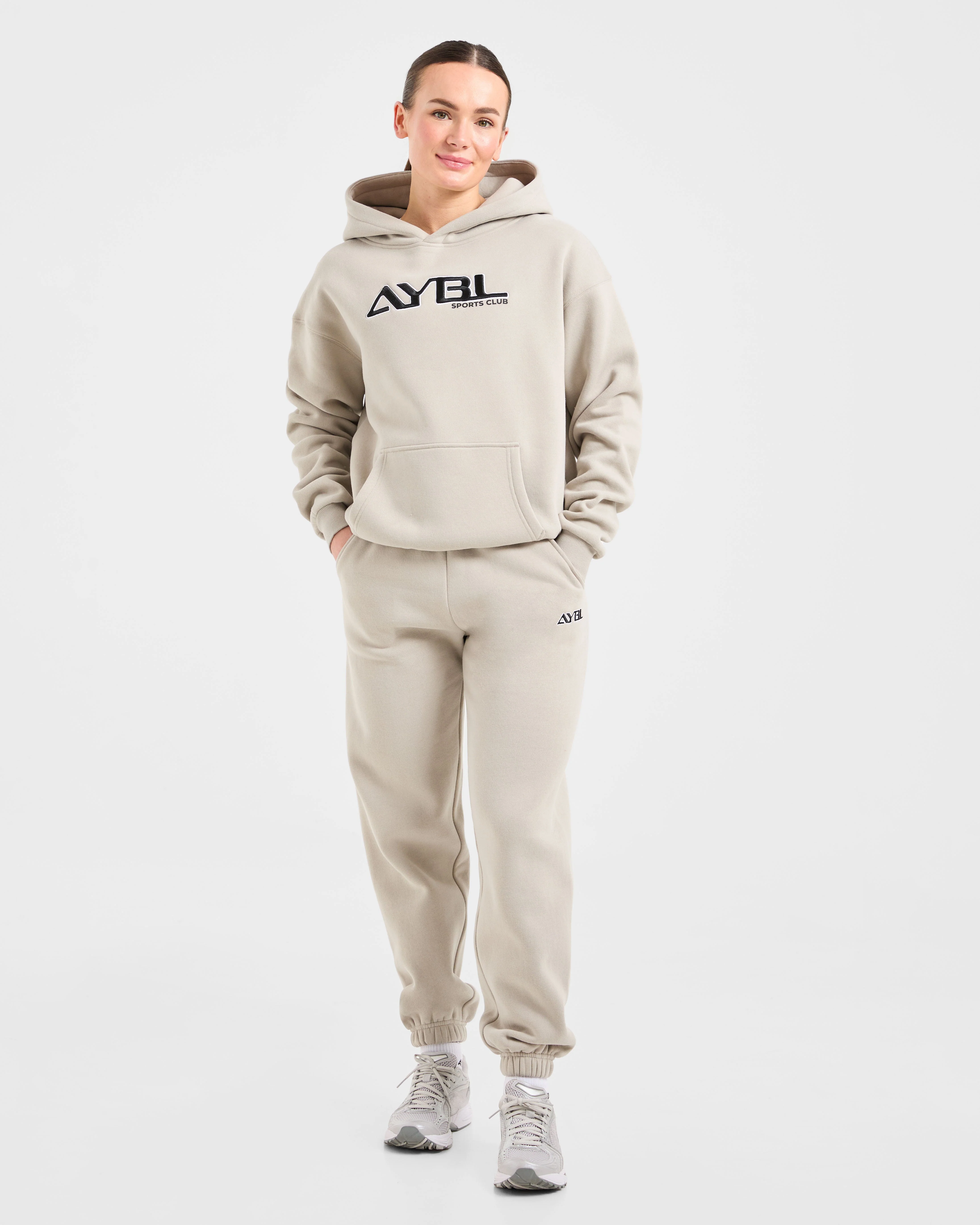 Retro Embroidered Oversized Hoodie - Taupe Grey - Image 3