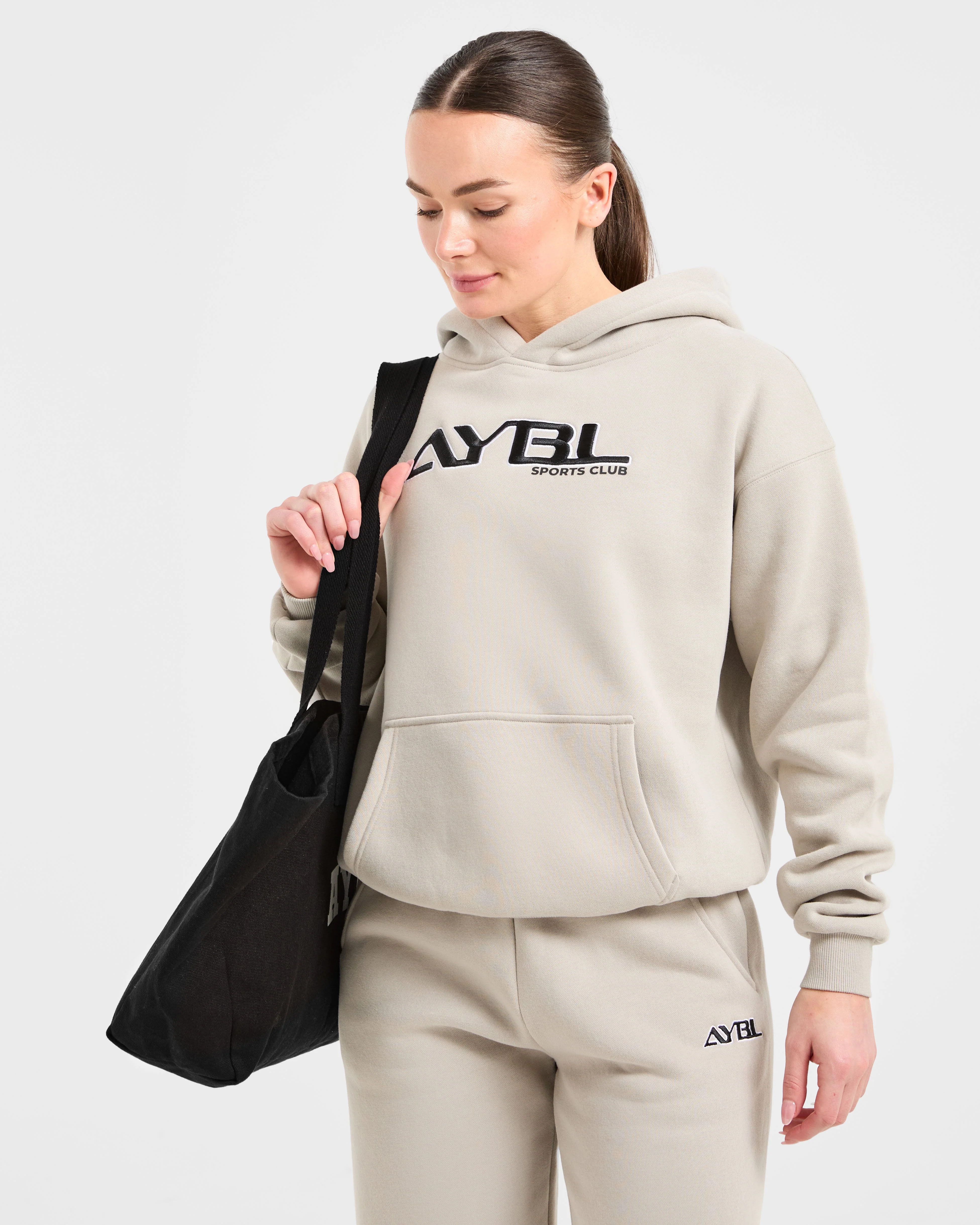Retro Embroidered Oversized Hoodie - Taupe Grey - Image 7