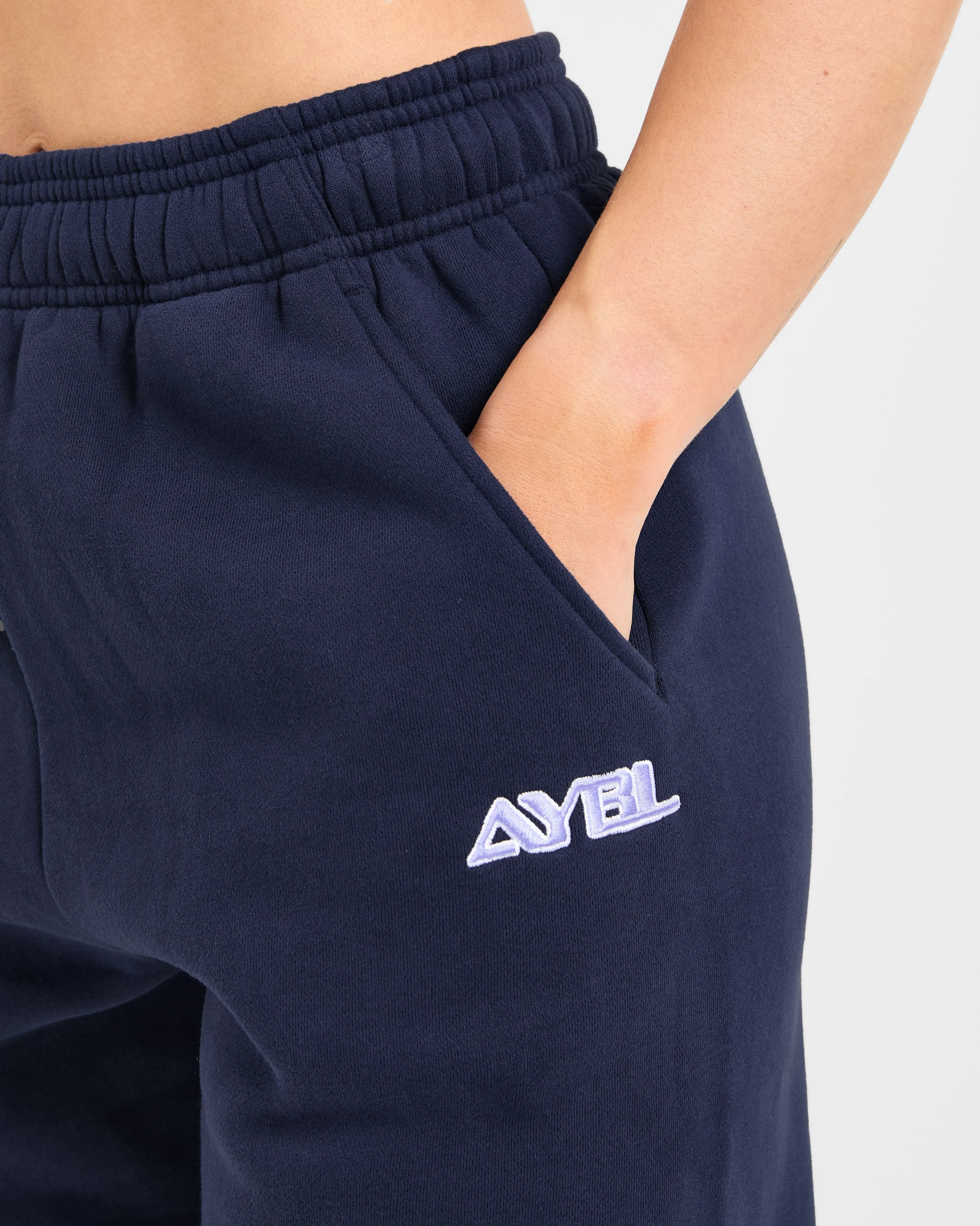 Retro Embroidered Oversized Joggers - Navy - Image 5