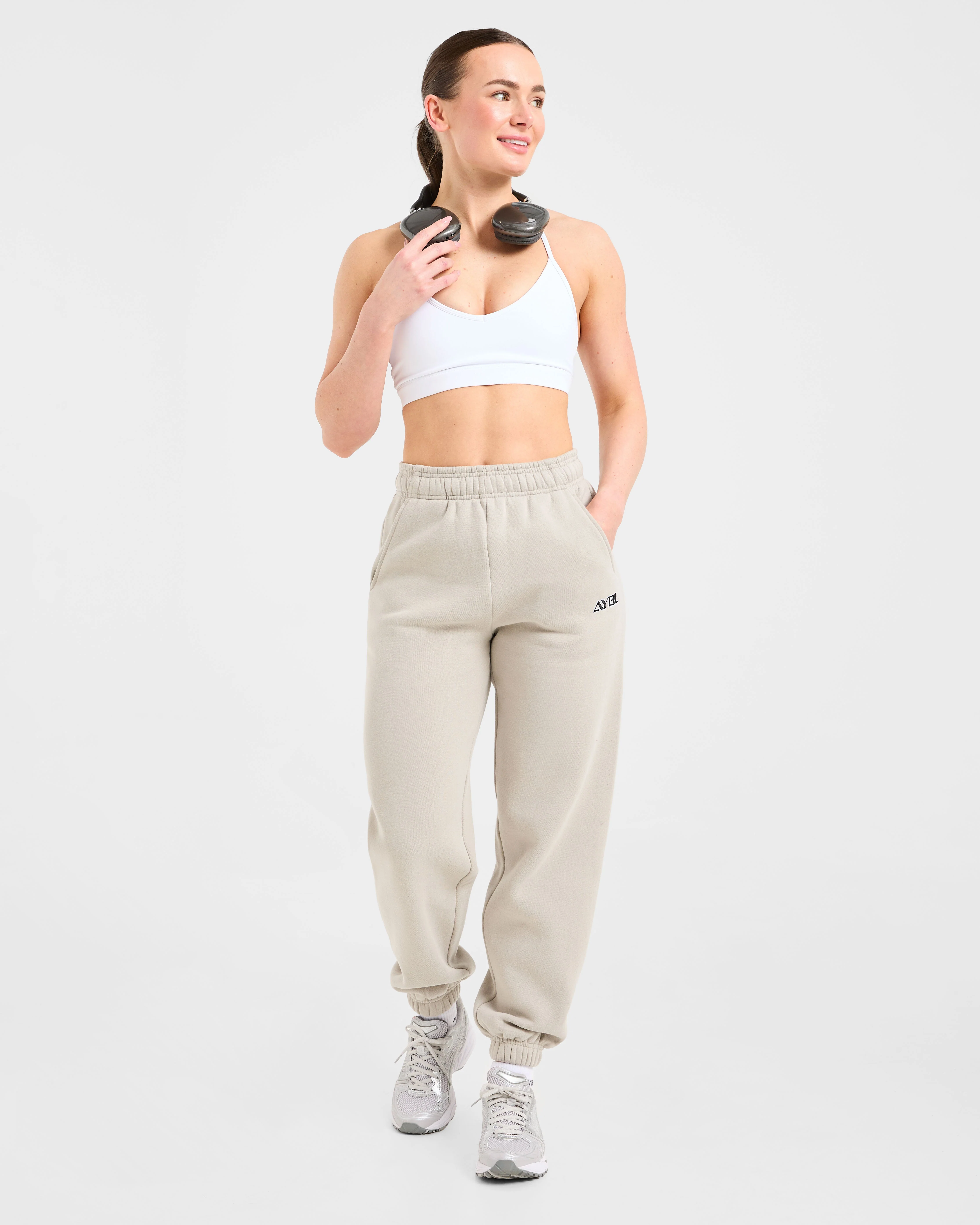 Retro Embroidered Oversized Joggers - Taupe Grey - Image 7