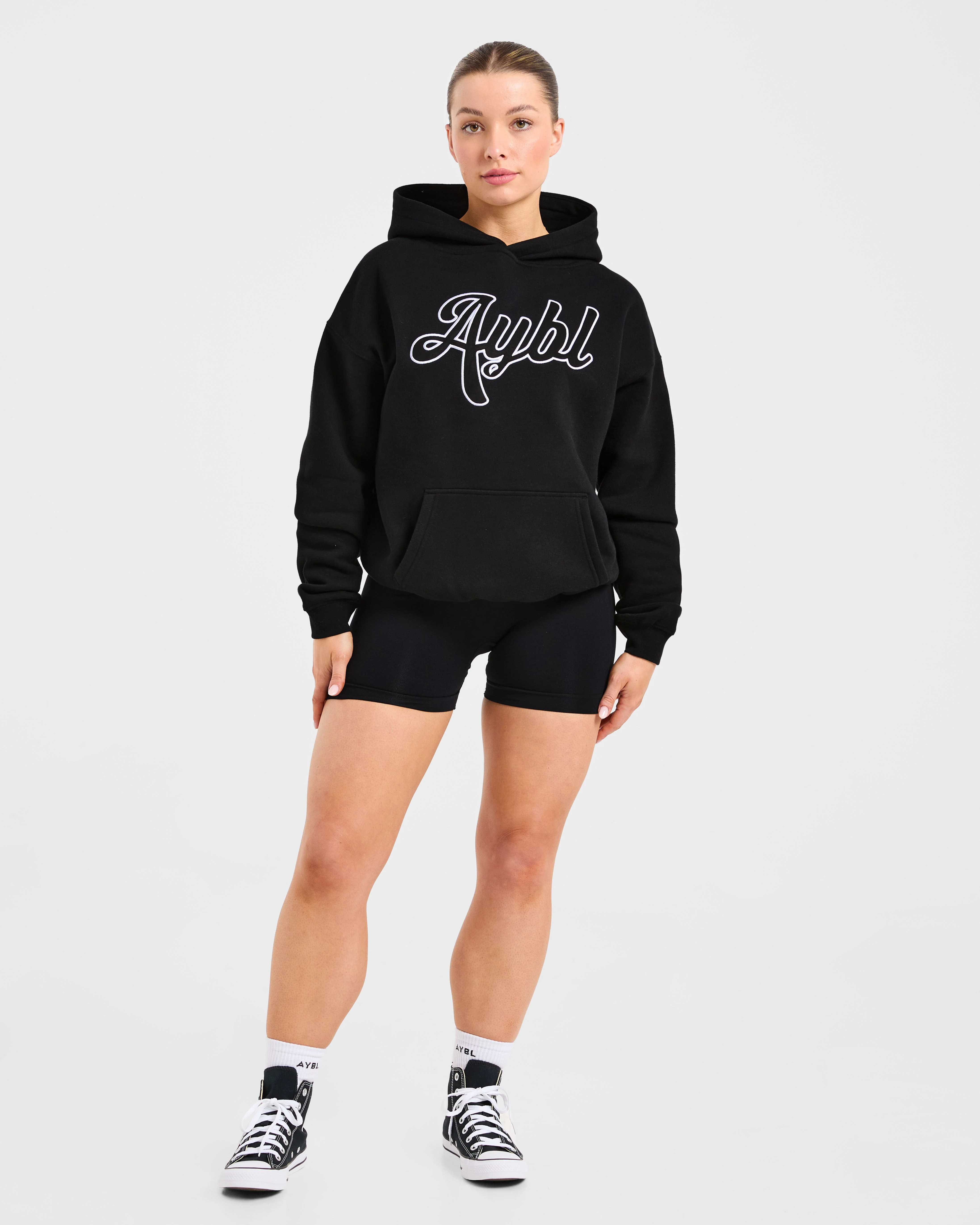 Script Embroidered Oversized Hoodie - Noir - Image 3