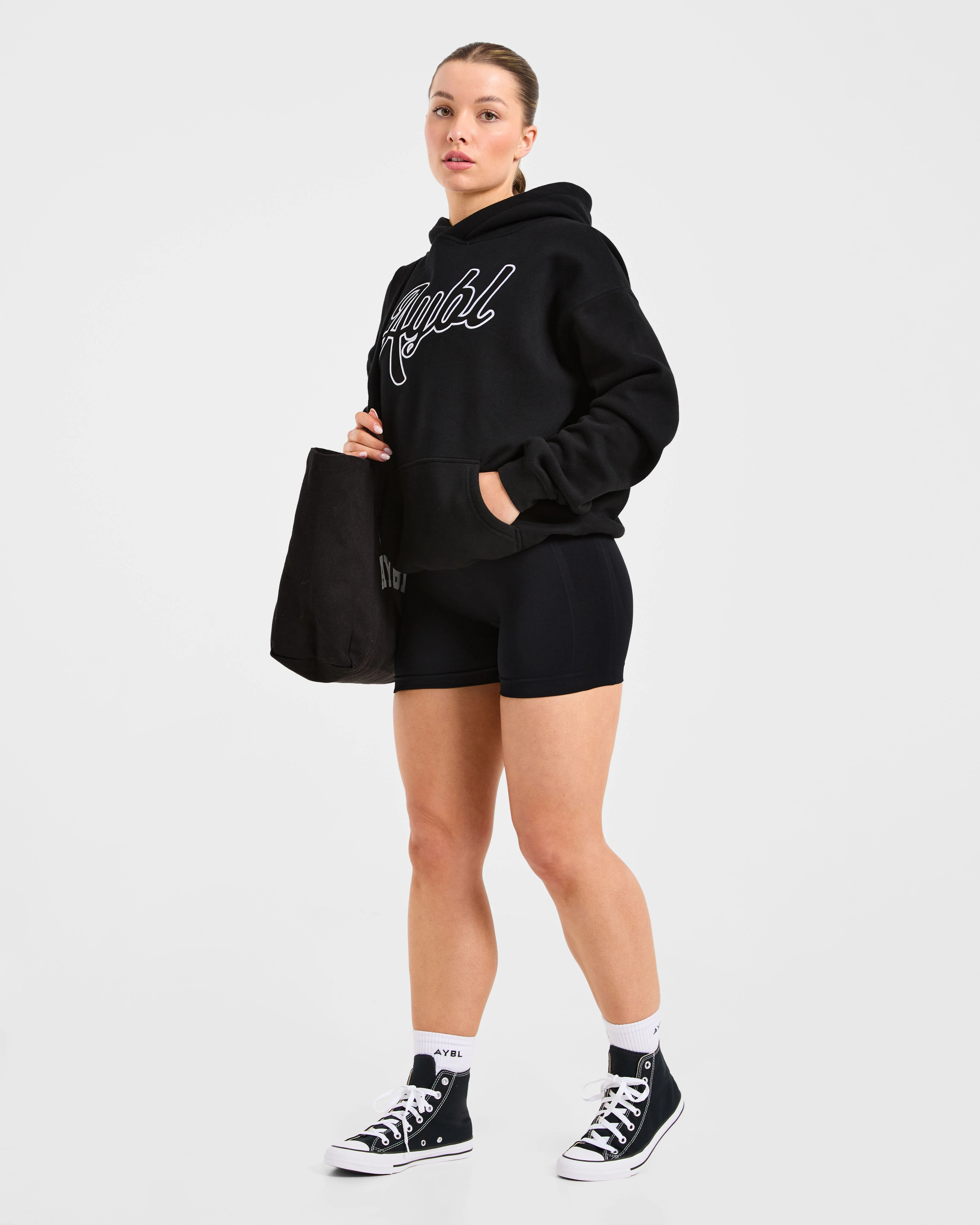 Script Embroidered Oversized Hoodie - Noir - Image 7