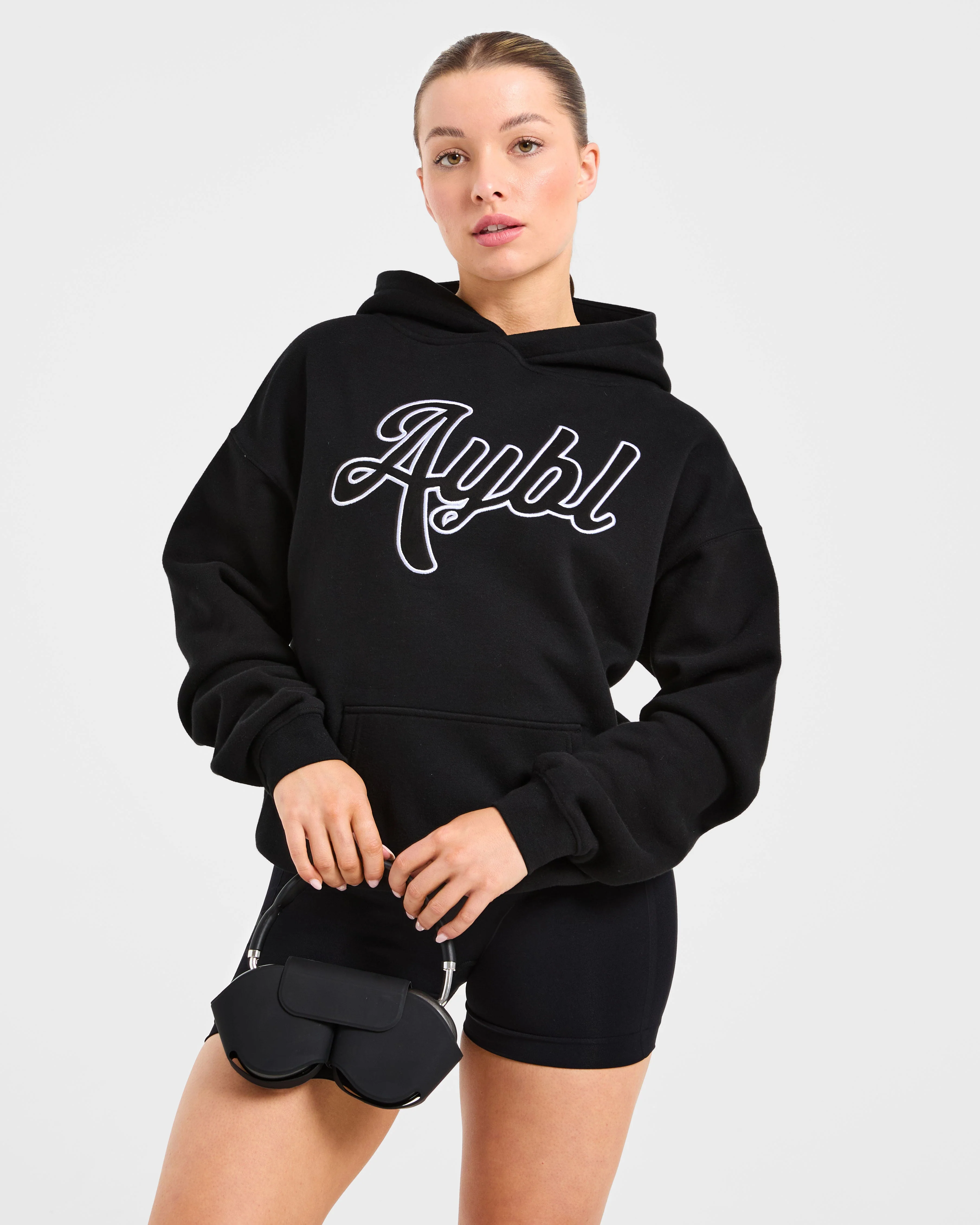 Script Embroidered Oversized Hoodie - Noir - Image 8