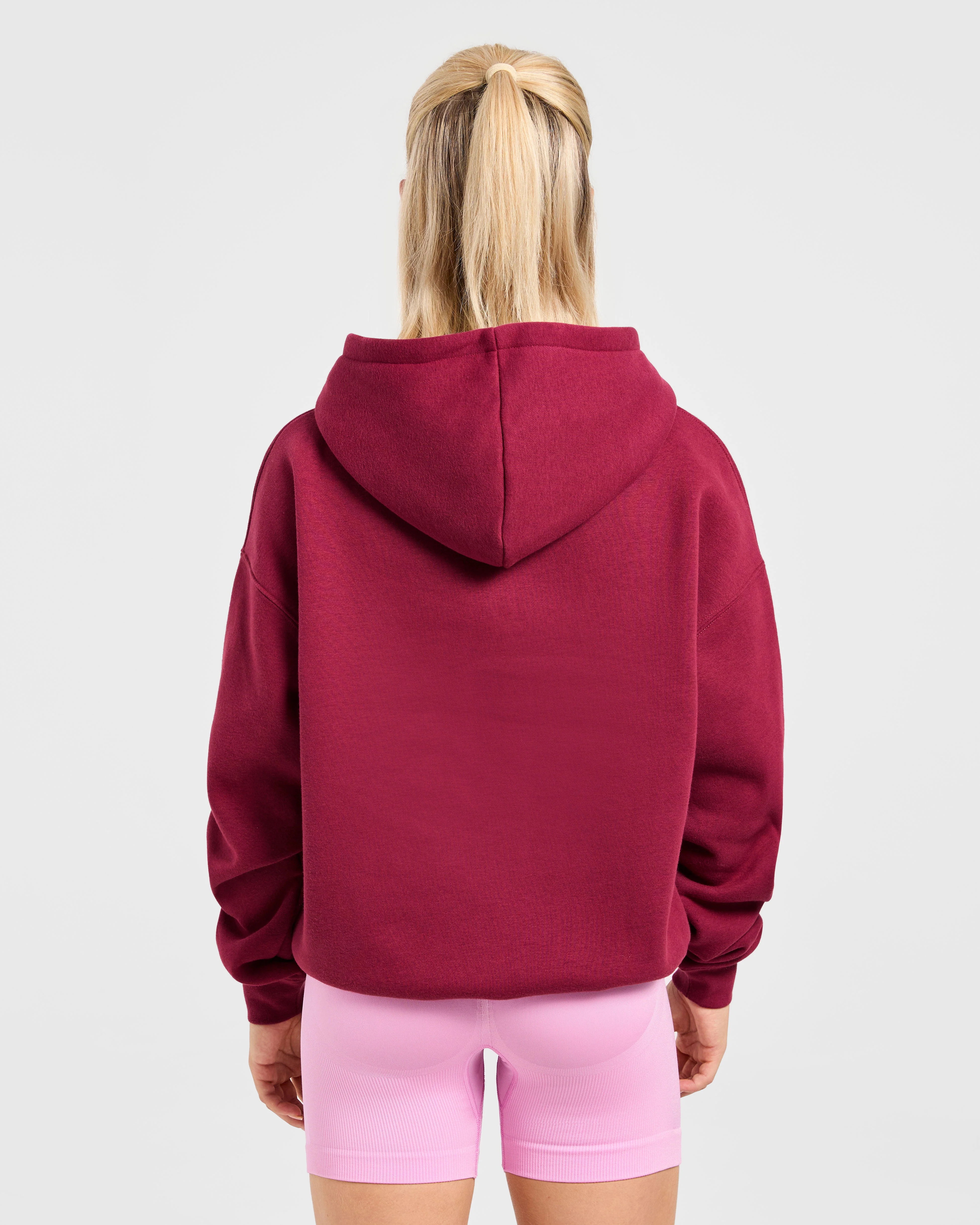 Script Embroidered Oversized Hoodie - Burgundy/Pink - Image 2