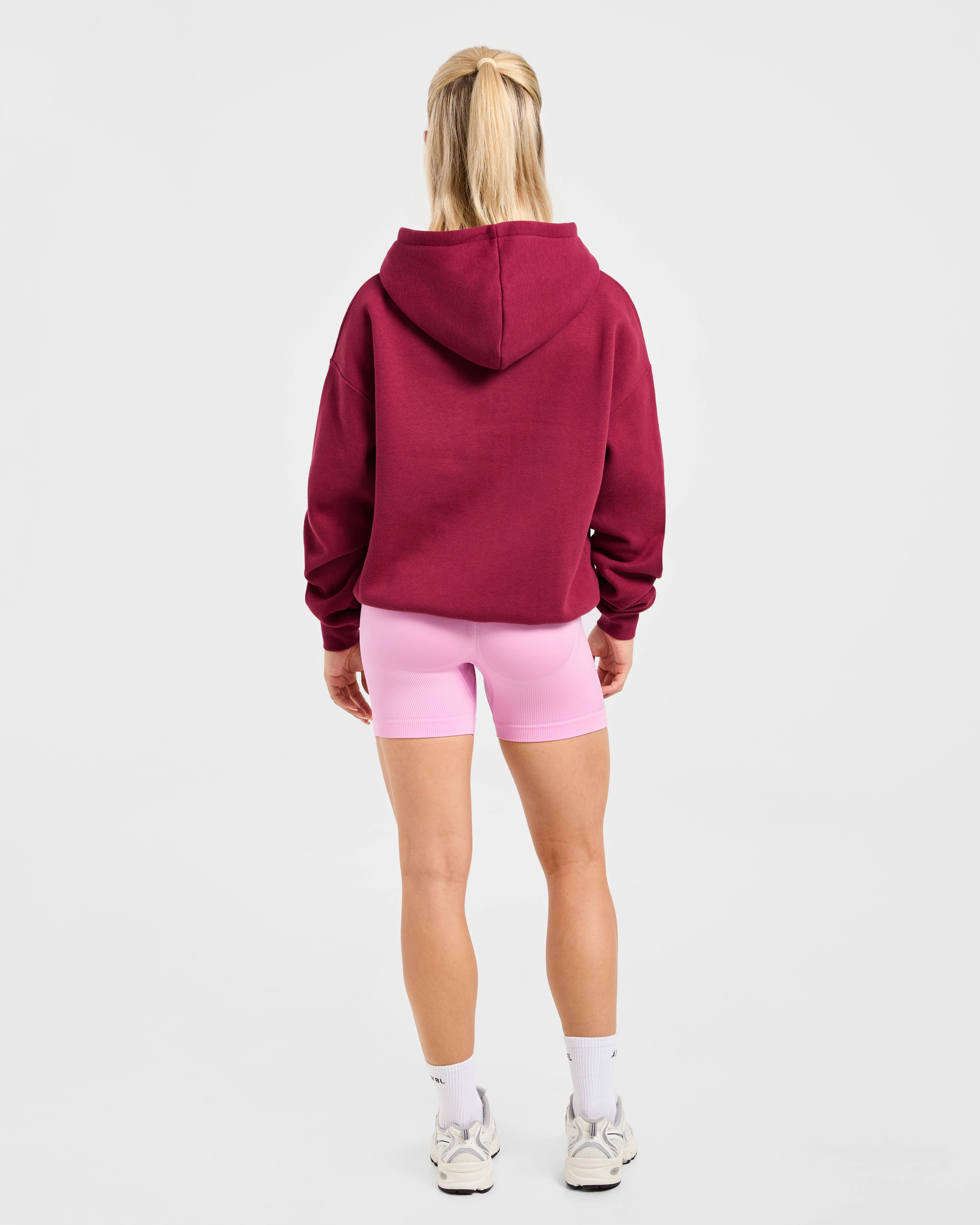 Script Embroidered Oversized Hoodie - Burgundy/Pink - Image 4