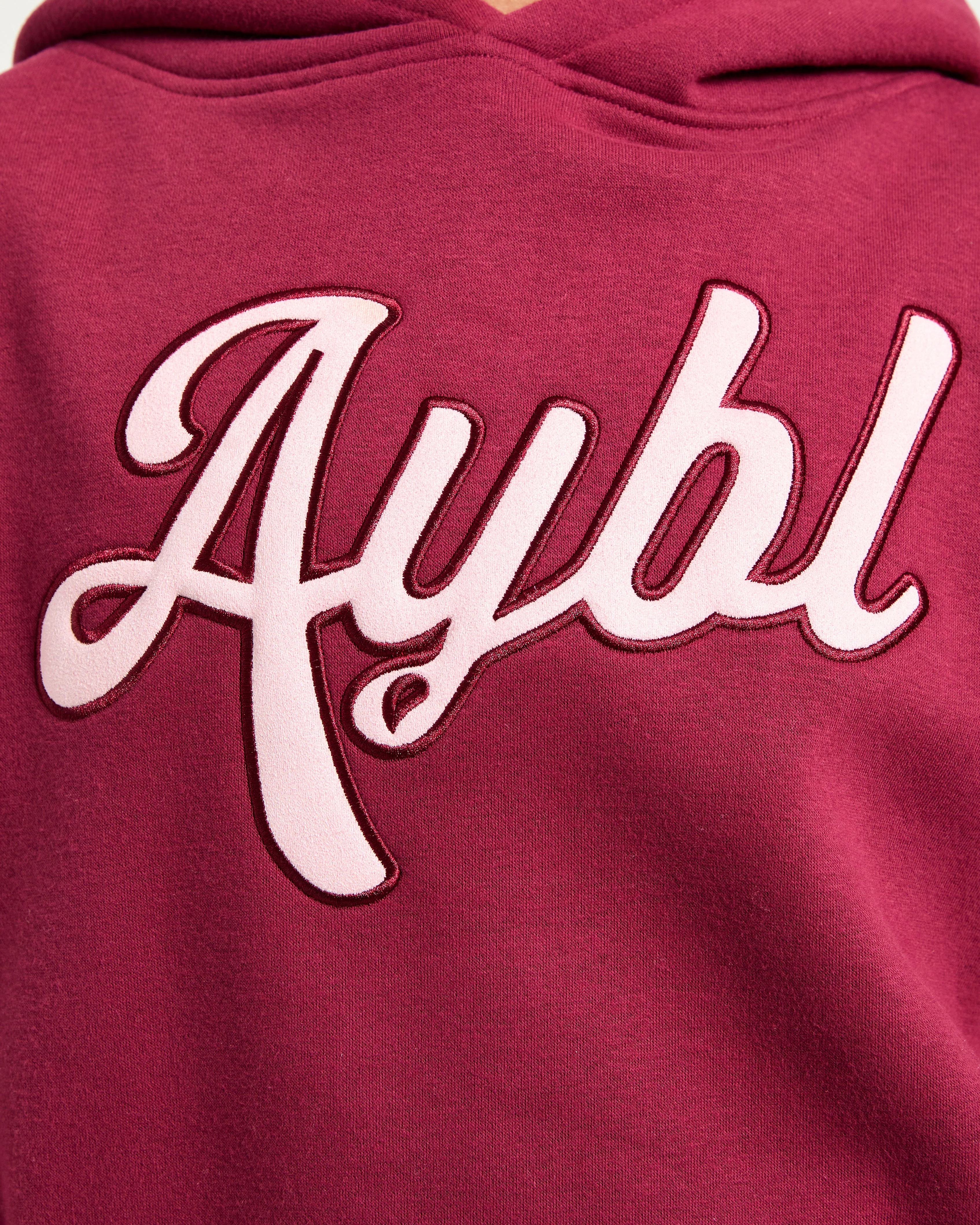 Script Embroidered Oversized Hoodie - Burgundy/Pink - Image 5