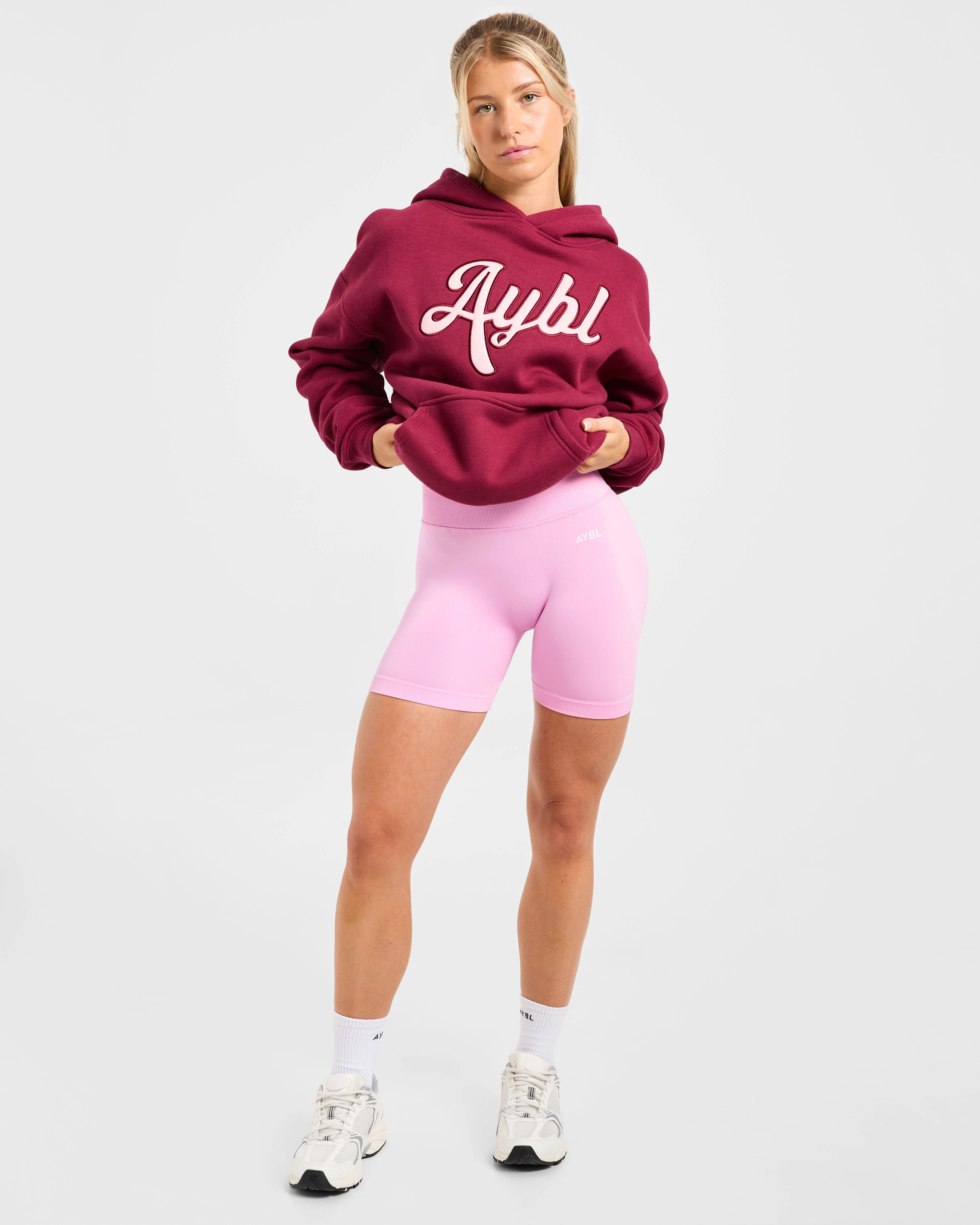 Script Embroidered Oversized Hoodie - Burgundy/Pink - Image 7