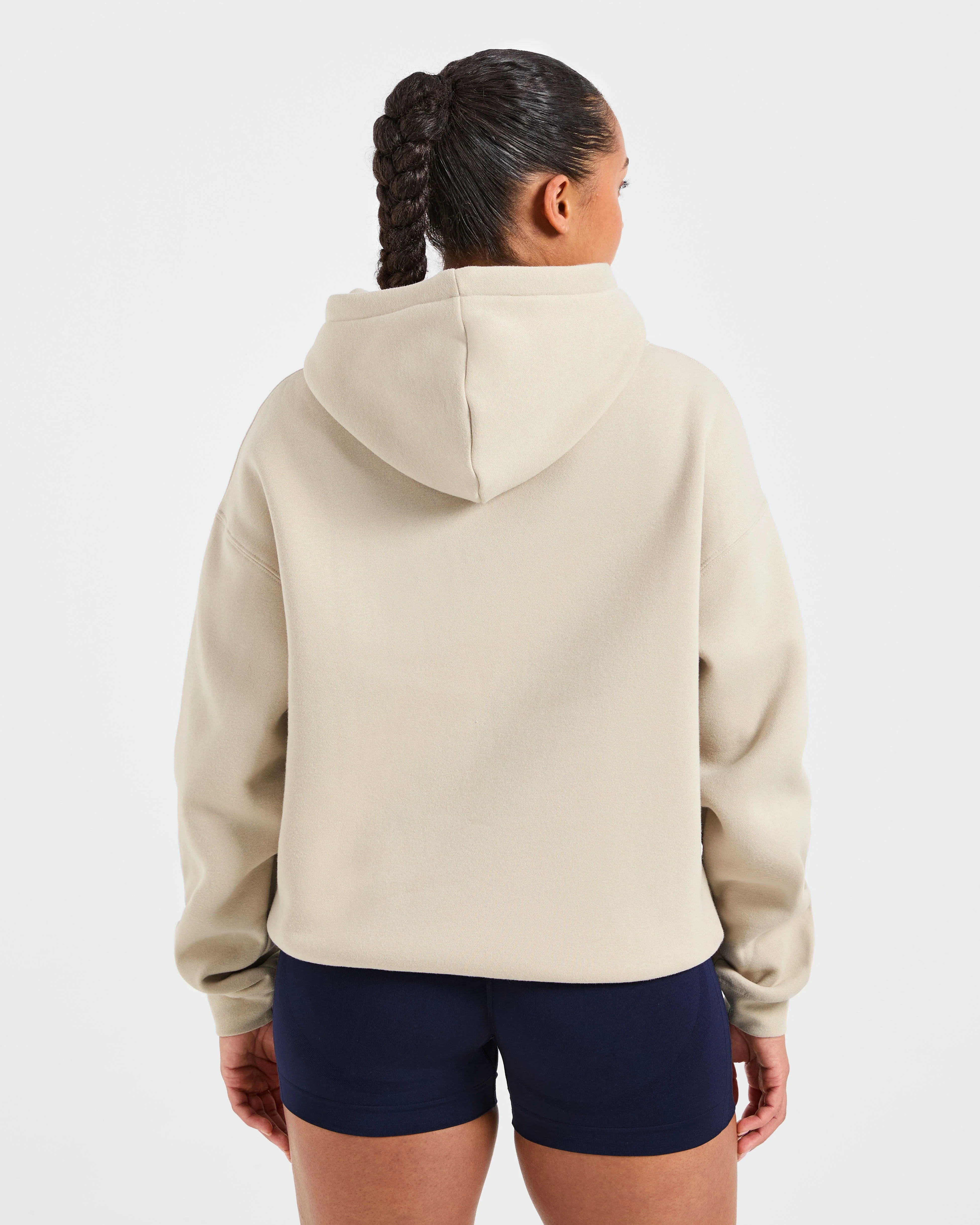Script Embroidered Oversized Hoodie - Sand/Navy - Image 2