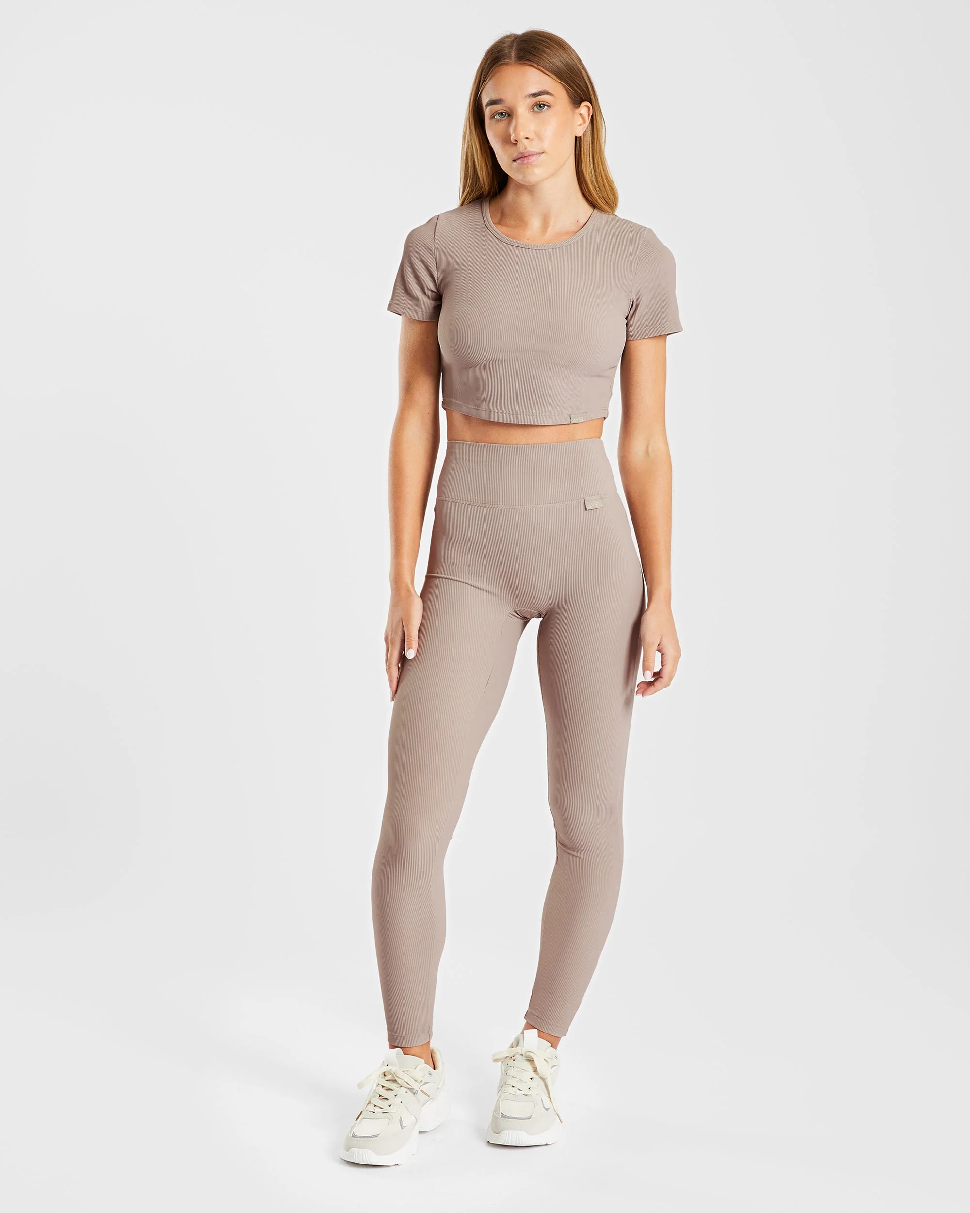 Sculpt Ribbed Leggings - Taupe - Image 3