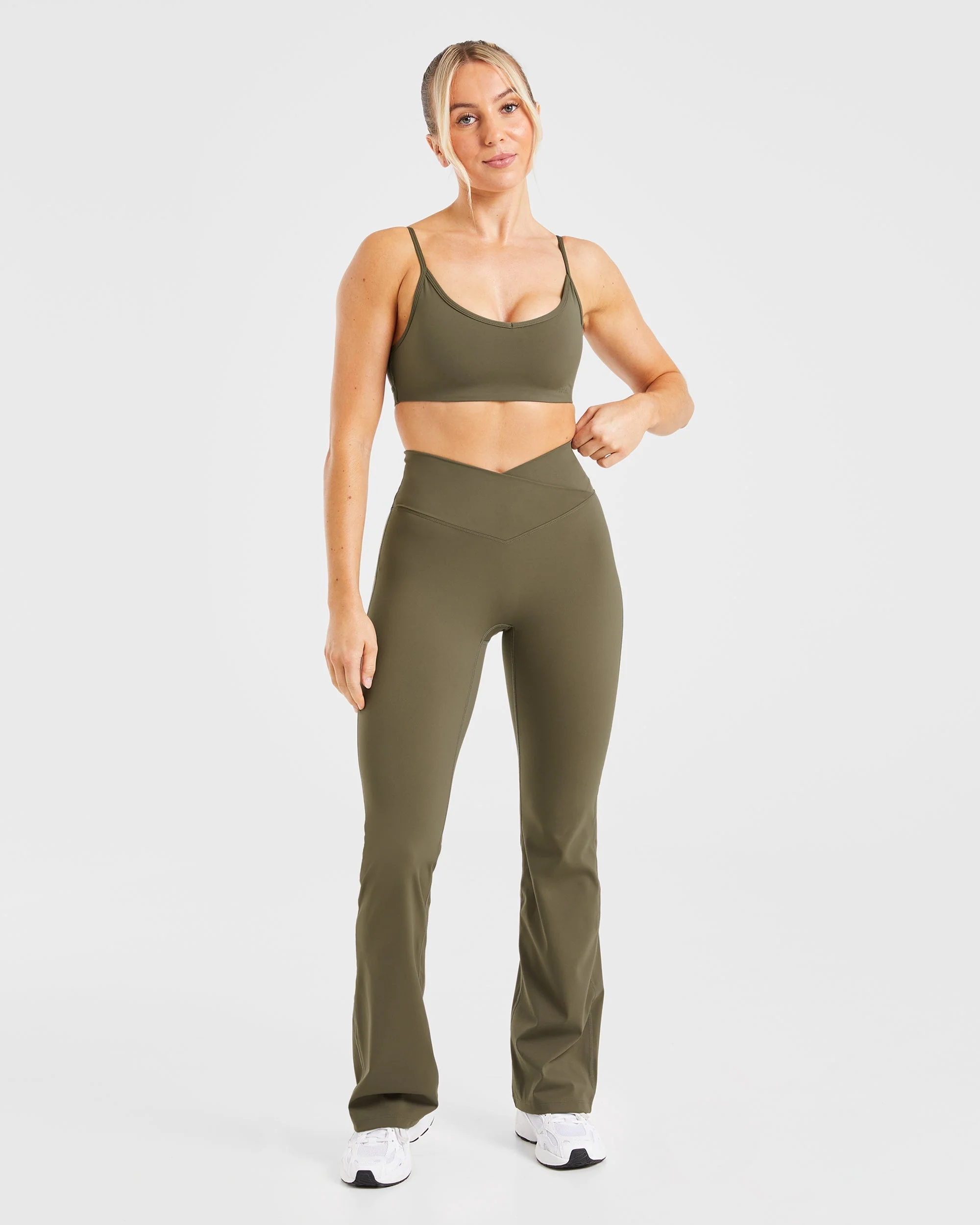 Sculpt Wrap Flared Leggings - Deep Khaki - Image 3