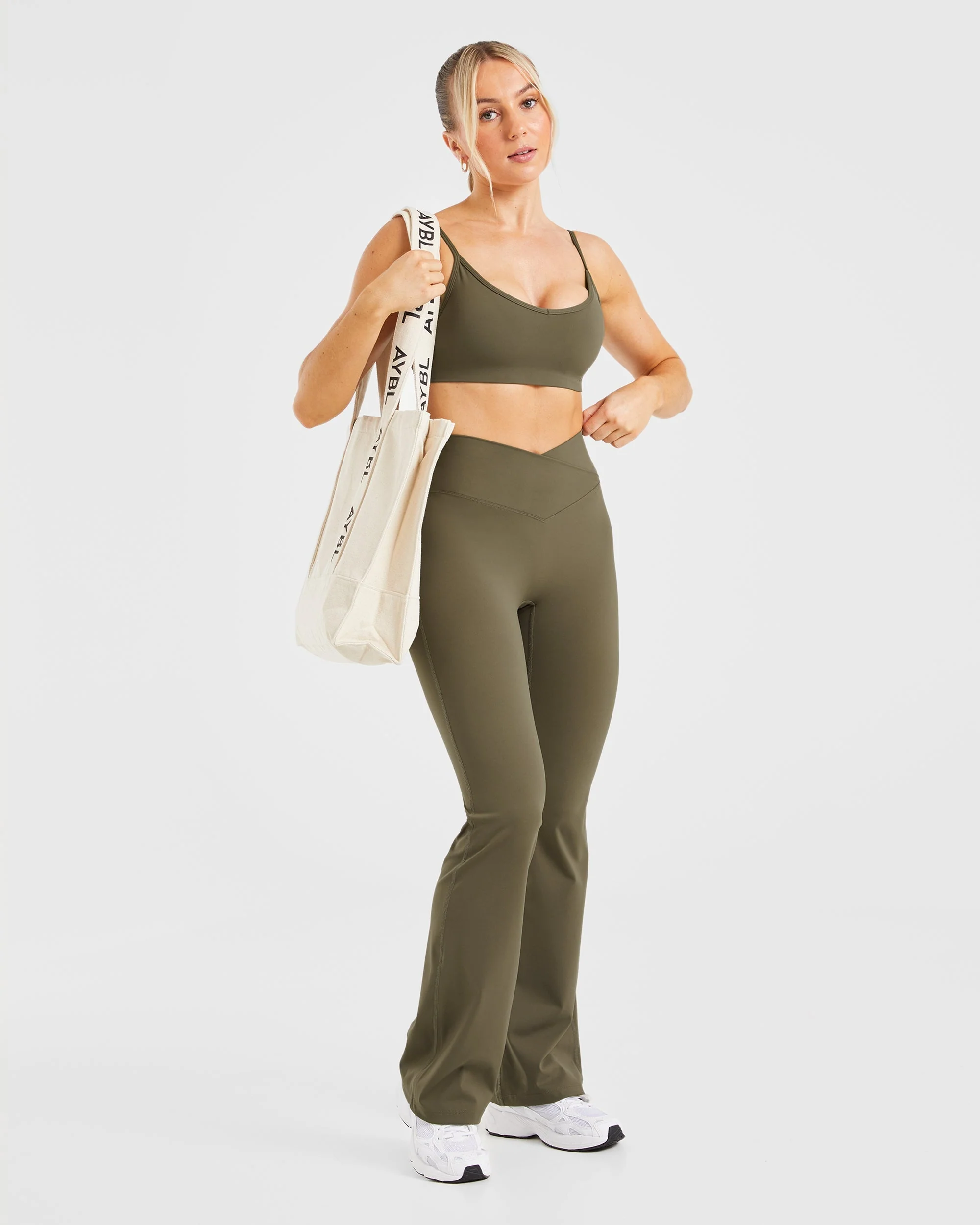 Sculpt Wrap Flared Leggings - Deep Khaki - Image 8