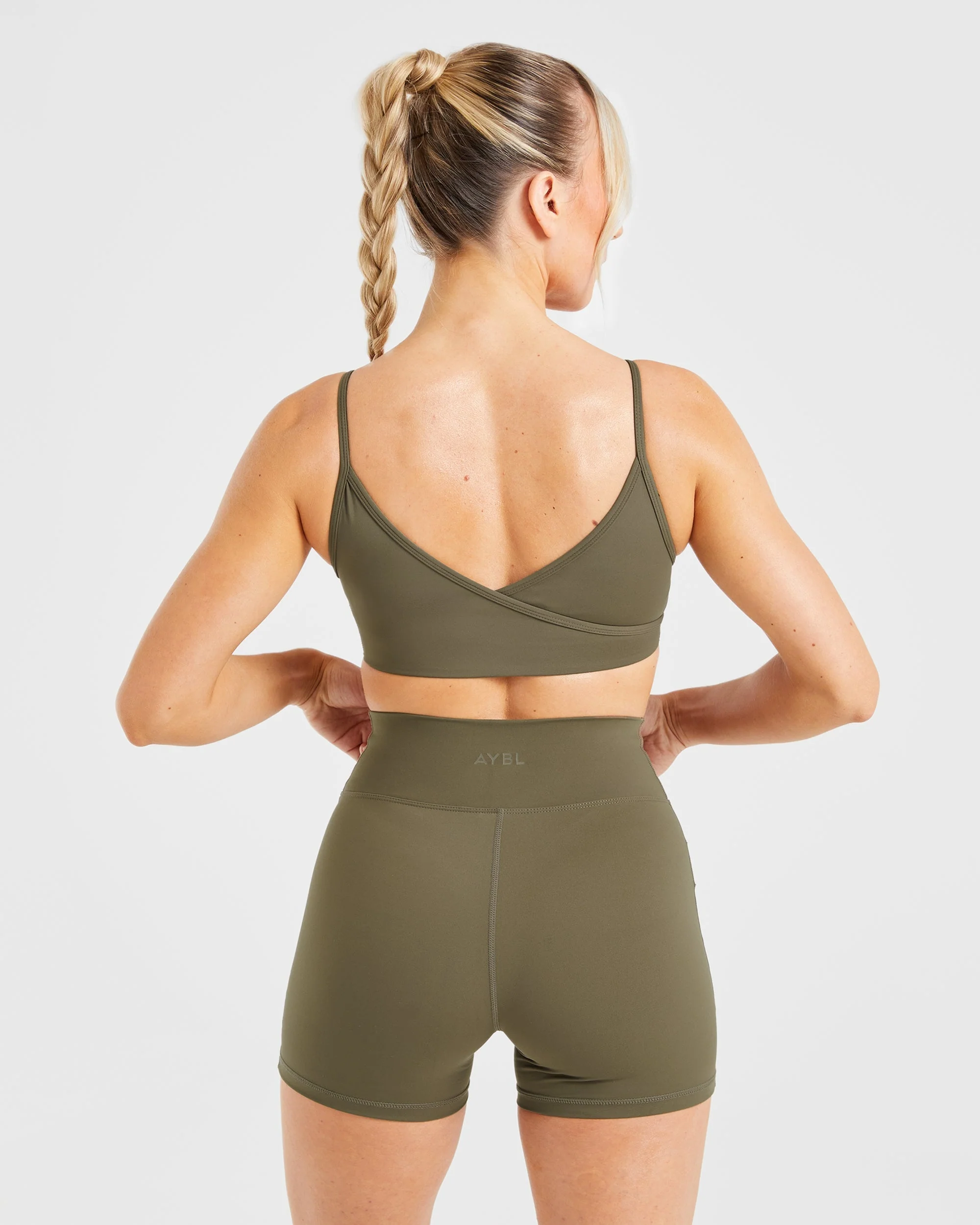 Sculpt Wrap Sports Bra - Deep Khaki - Image 2