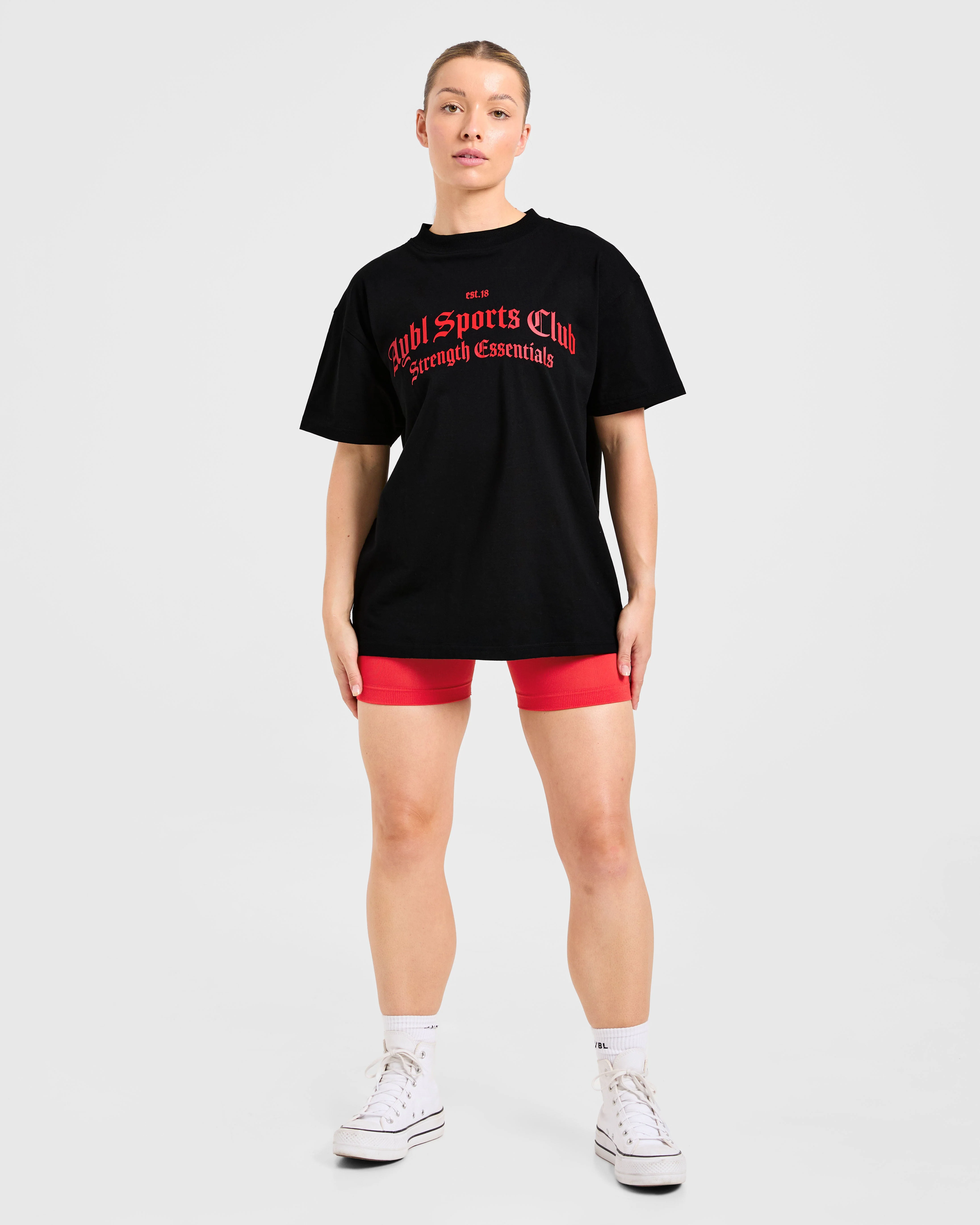 Sports Club Gothic Oversized T Shirt - Noir/Rouge - Image 3