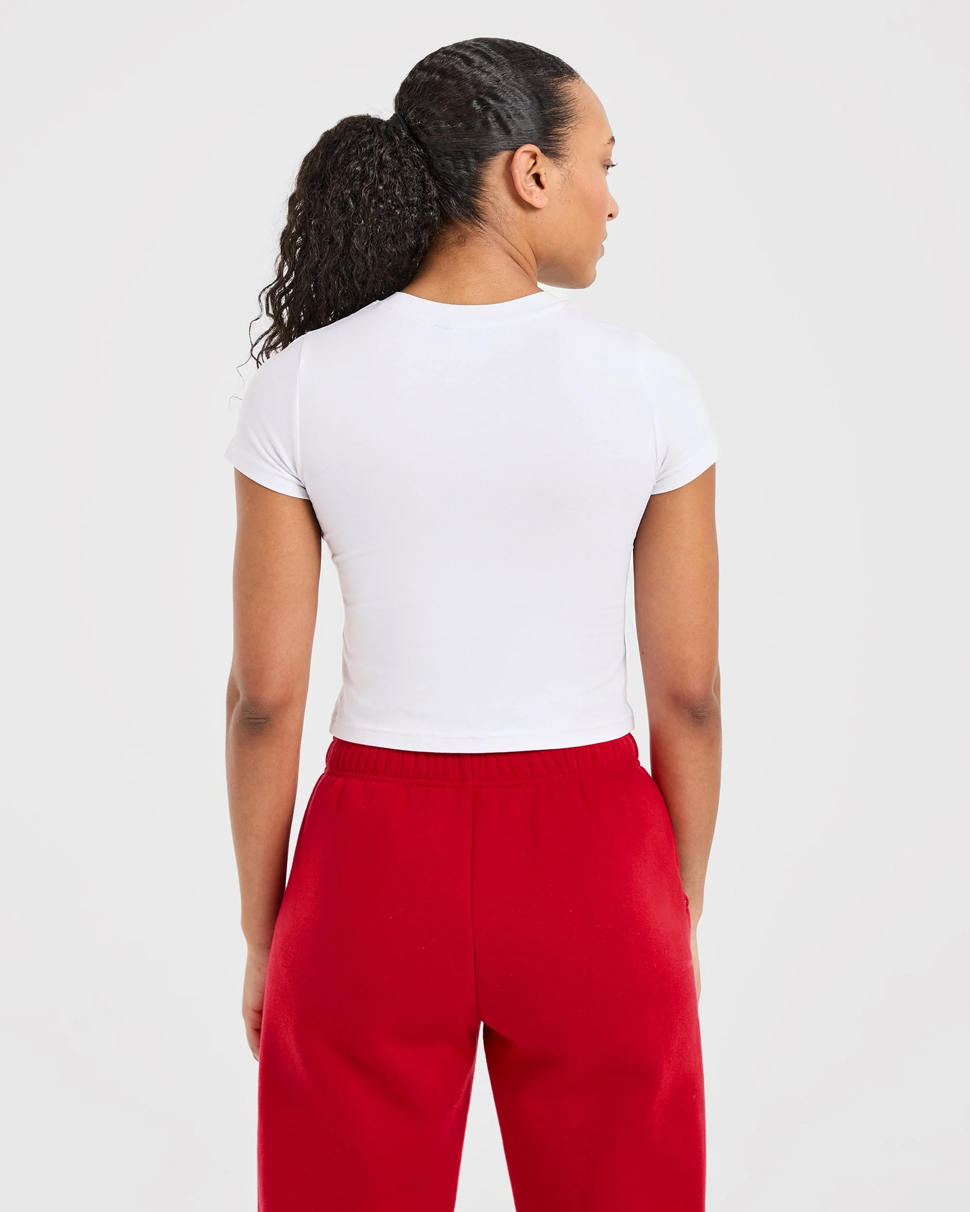 Sports Club Varsity Baby Tee - White/Red - Image 2