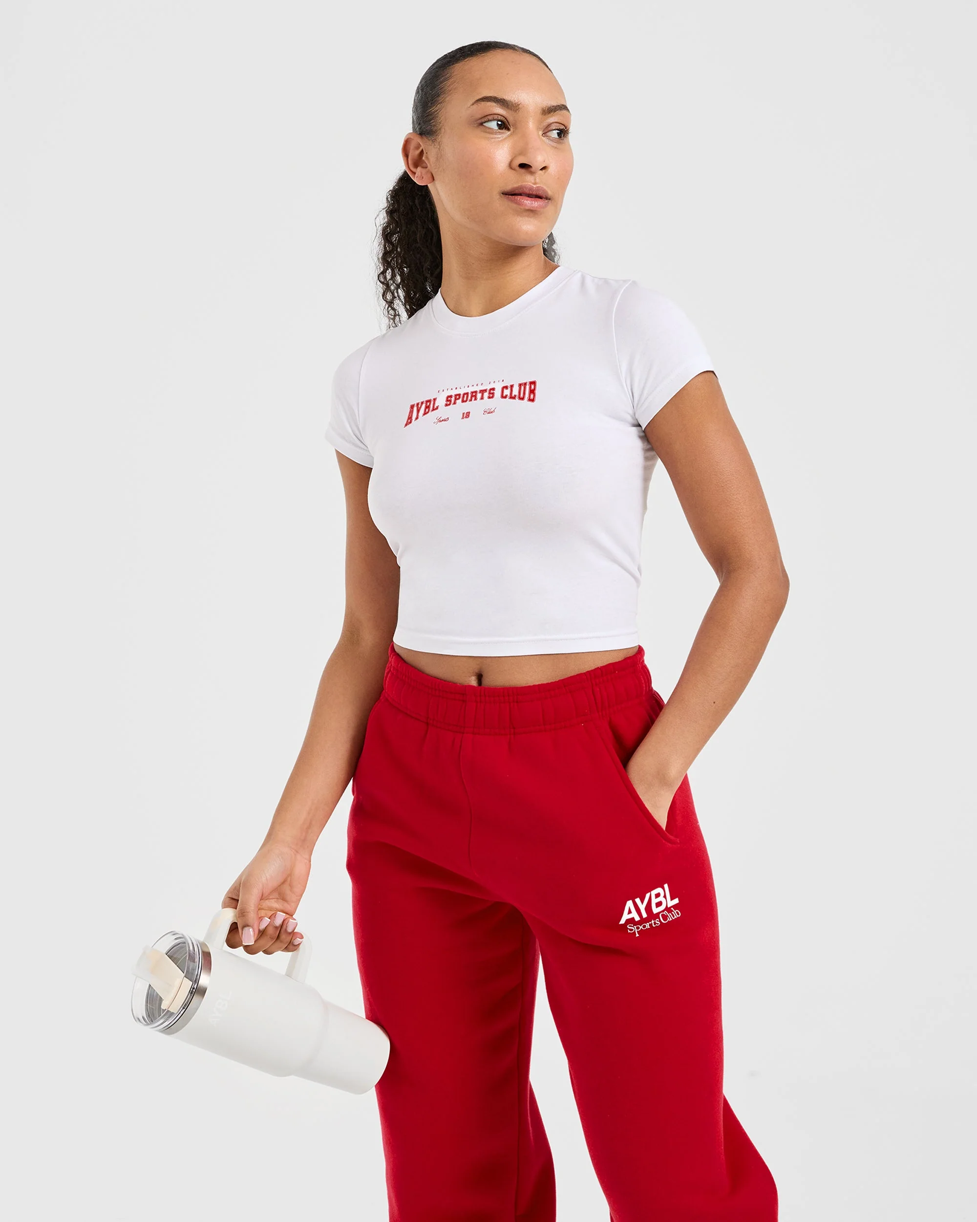 Sports Club Varsity Baby Tee - White/Red - Image 8