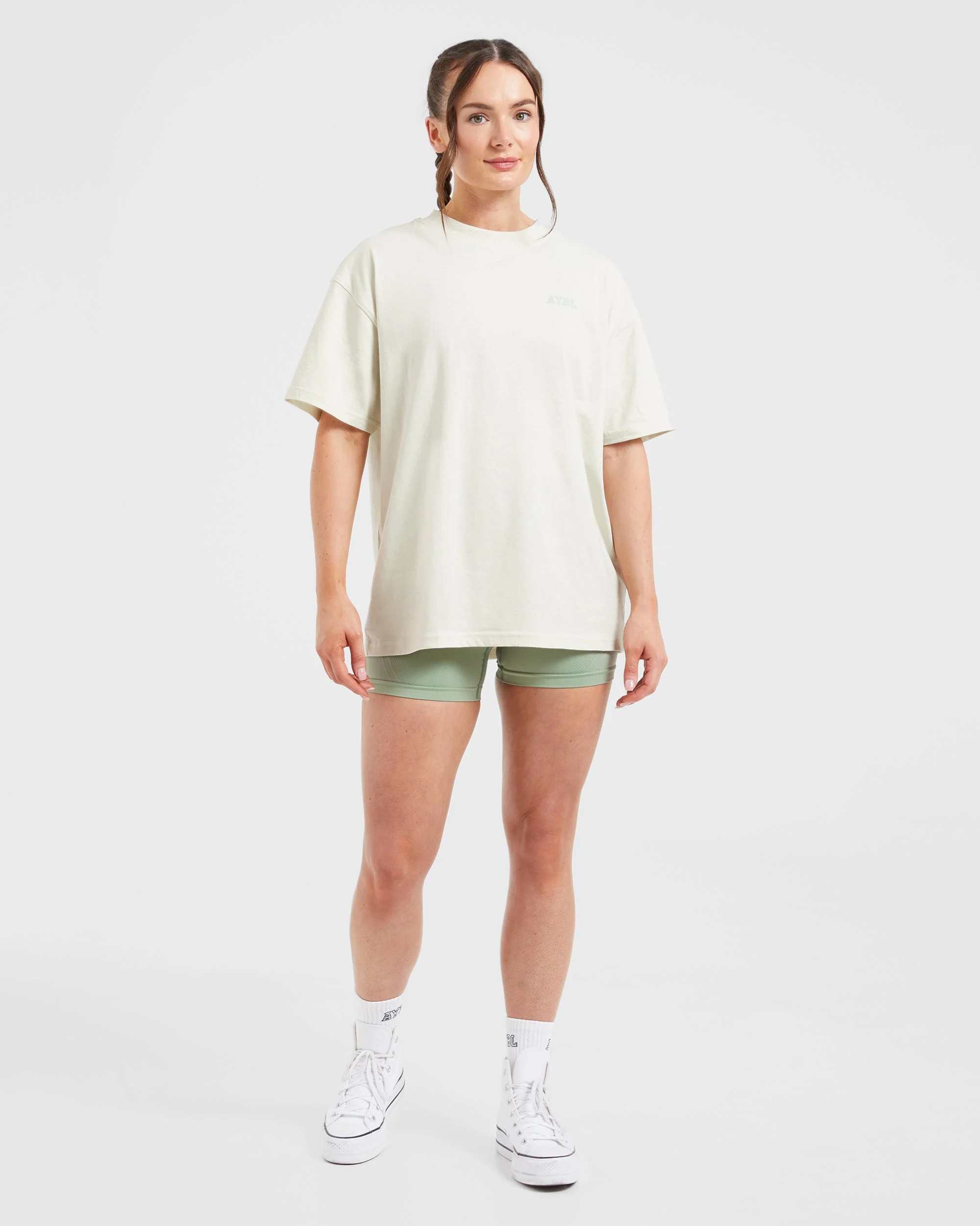 Sports Club Wavy Oversized T Shirt - Off Blanc/Vert - Image 3