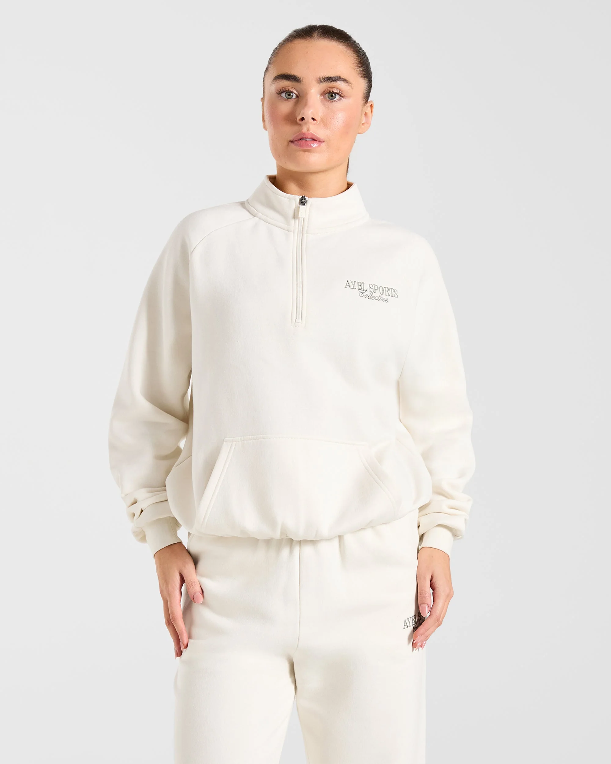 Sports Collective Oversized 1/4 Zip Pullover - Off Blanc/Vert - Image 2