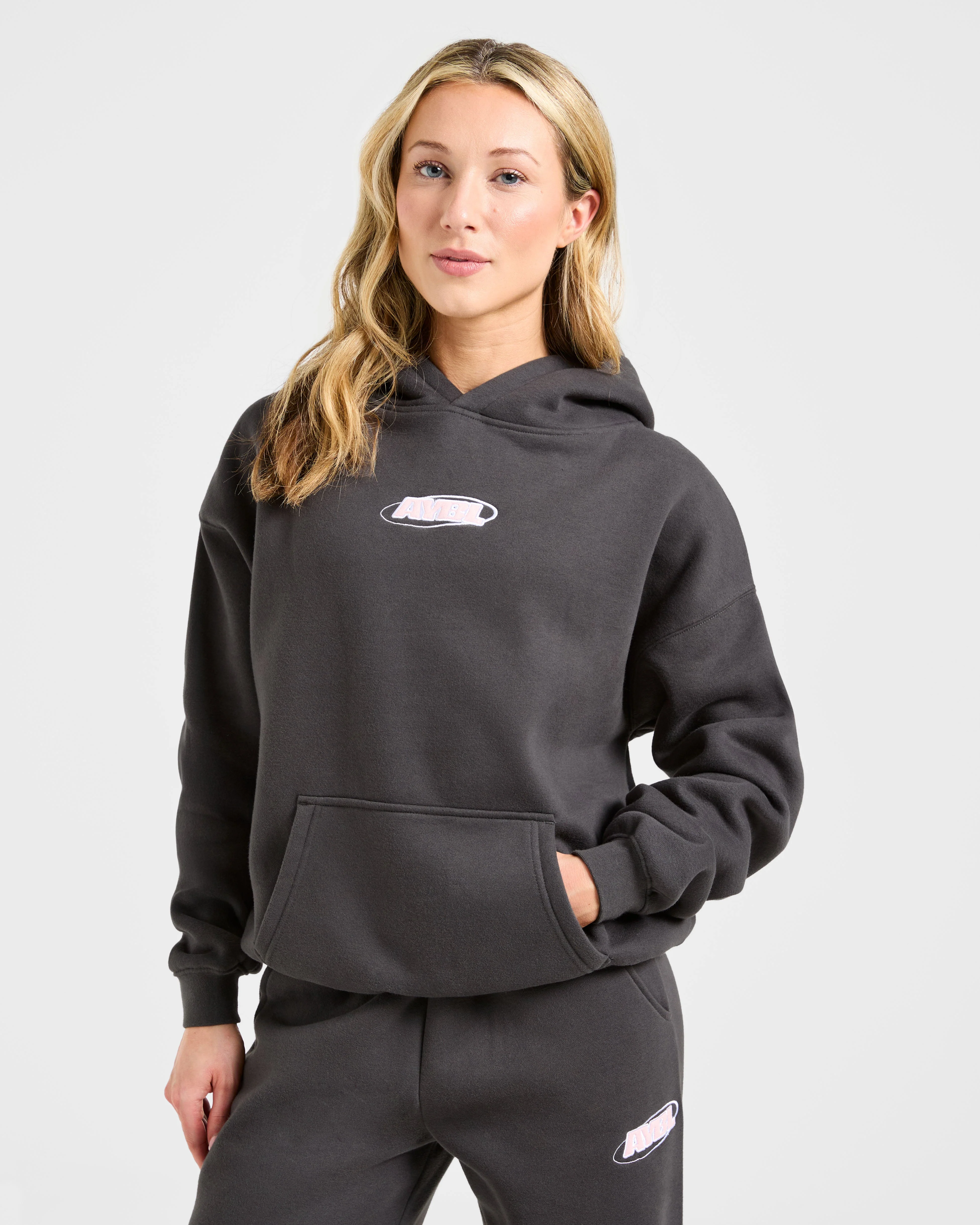 Sports Essentials Oversized Hoodie - Charcoal/Rose - Image 2