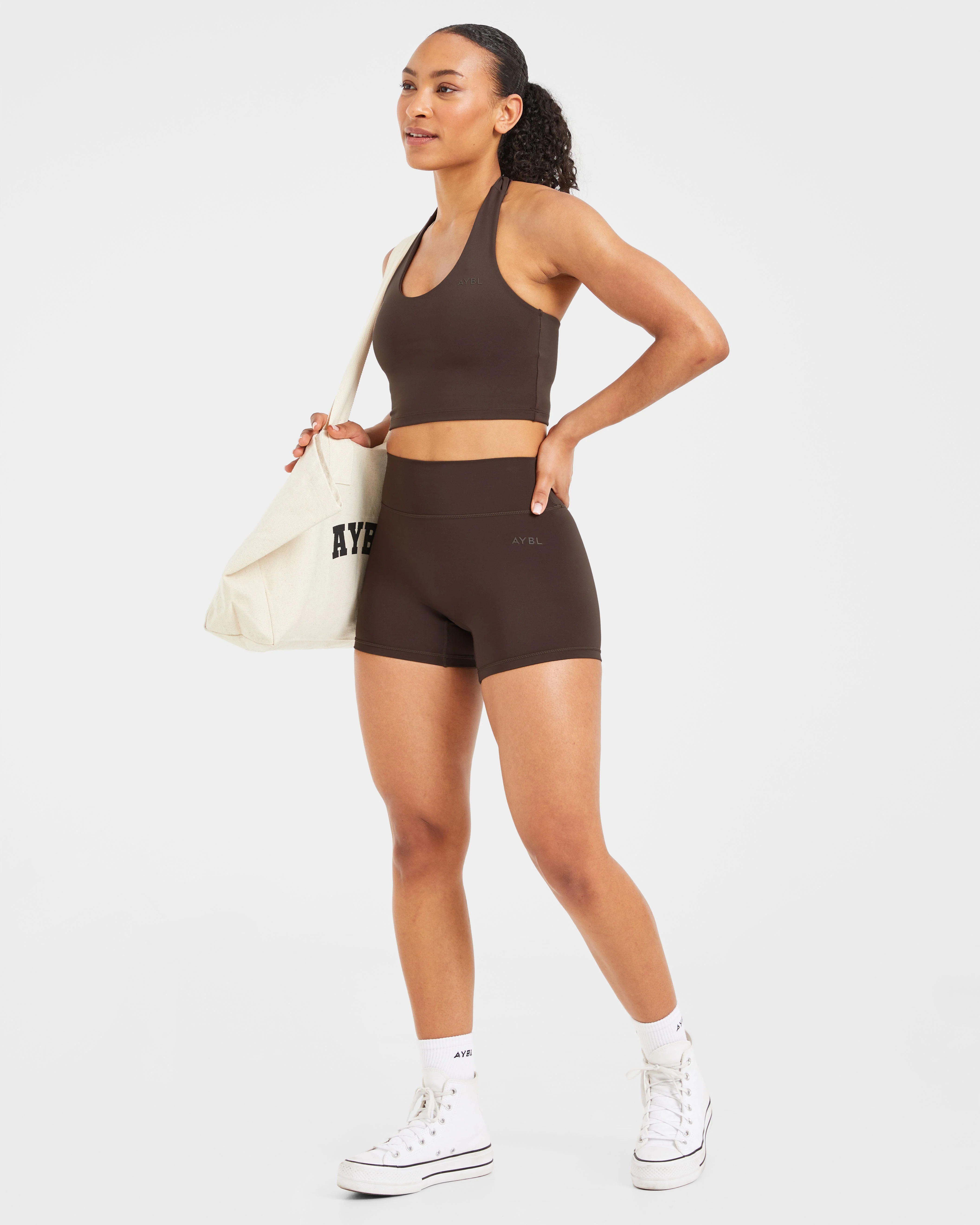 Staple Halterneck Crop Top - Coffee Brun - Image 7