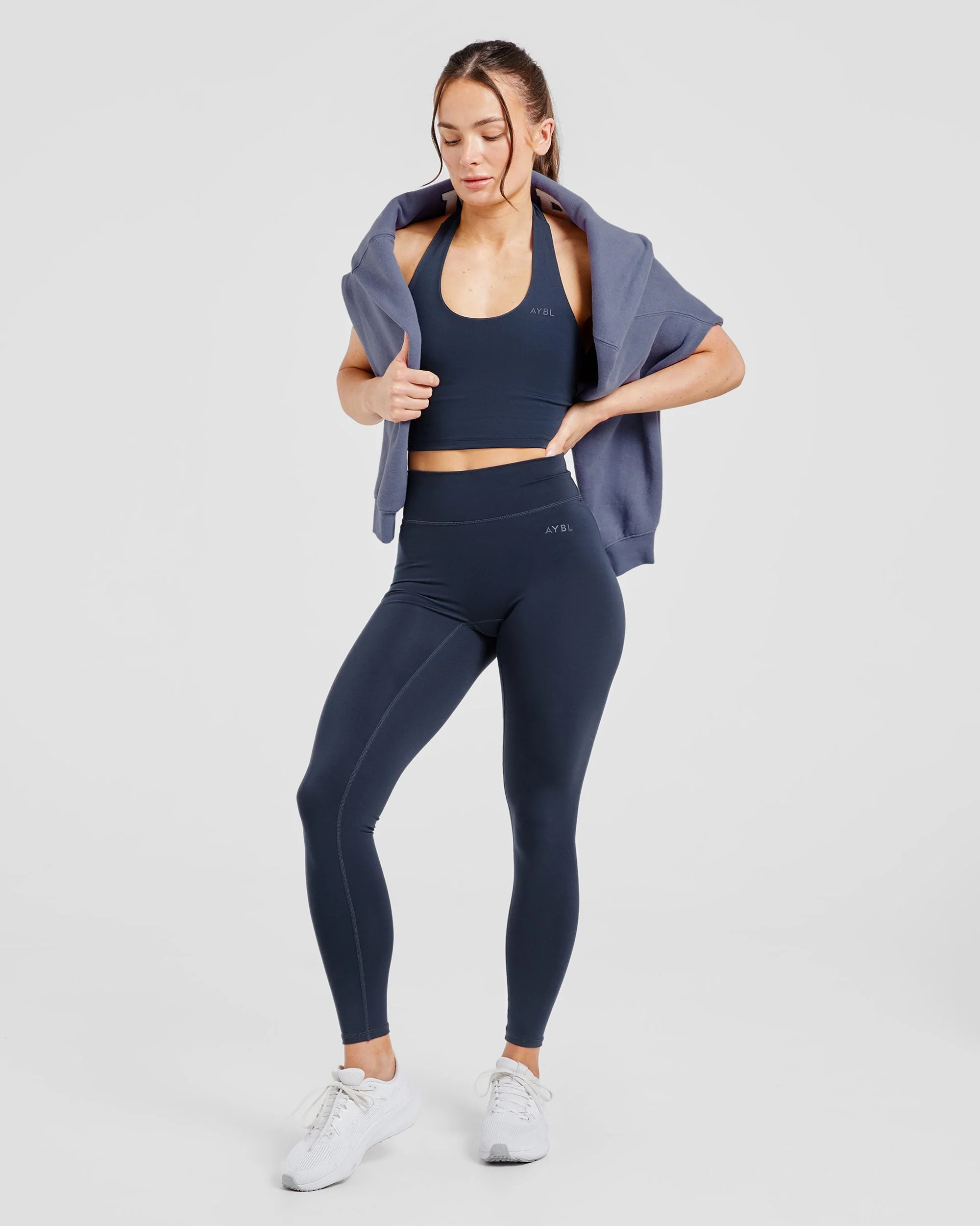 Staple Halterneck Crop Top - Navy - Image 8